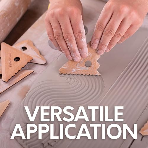 Miniatura 6 de Byllstore Costillas de cerámica triangular y herramientas de recorte, herramientas moldeadoras de 2 pies, 6 varillas de textura de arcilla, madera