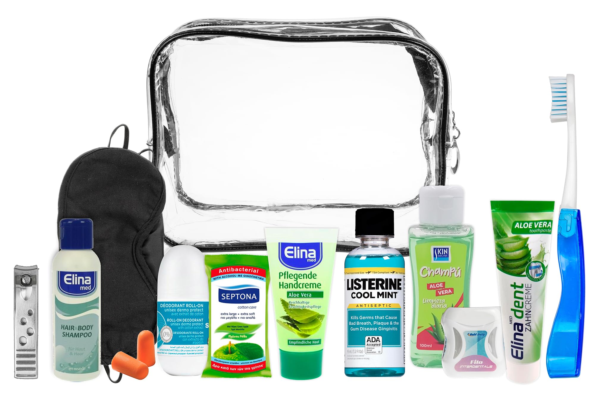 Kit d'accessoires de voyage (kit de voyage), adapté aux bagages à main en avion, en vacances et en voyage d'affaires. Contient des produits de soins personnels supplémentaires dans une trousse de