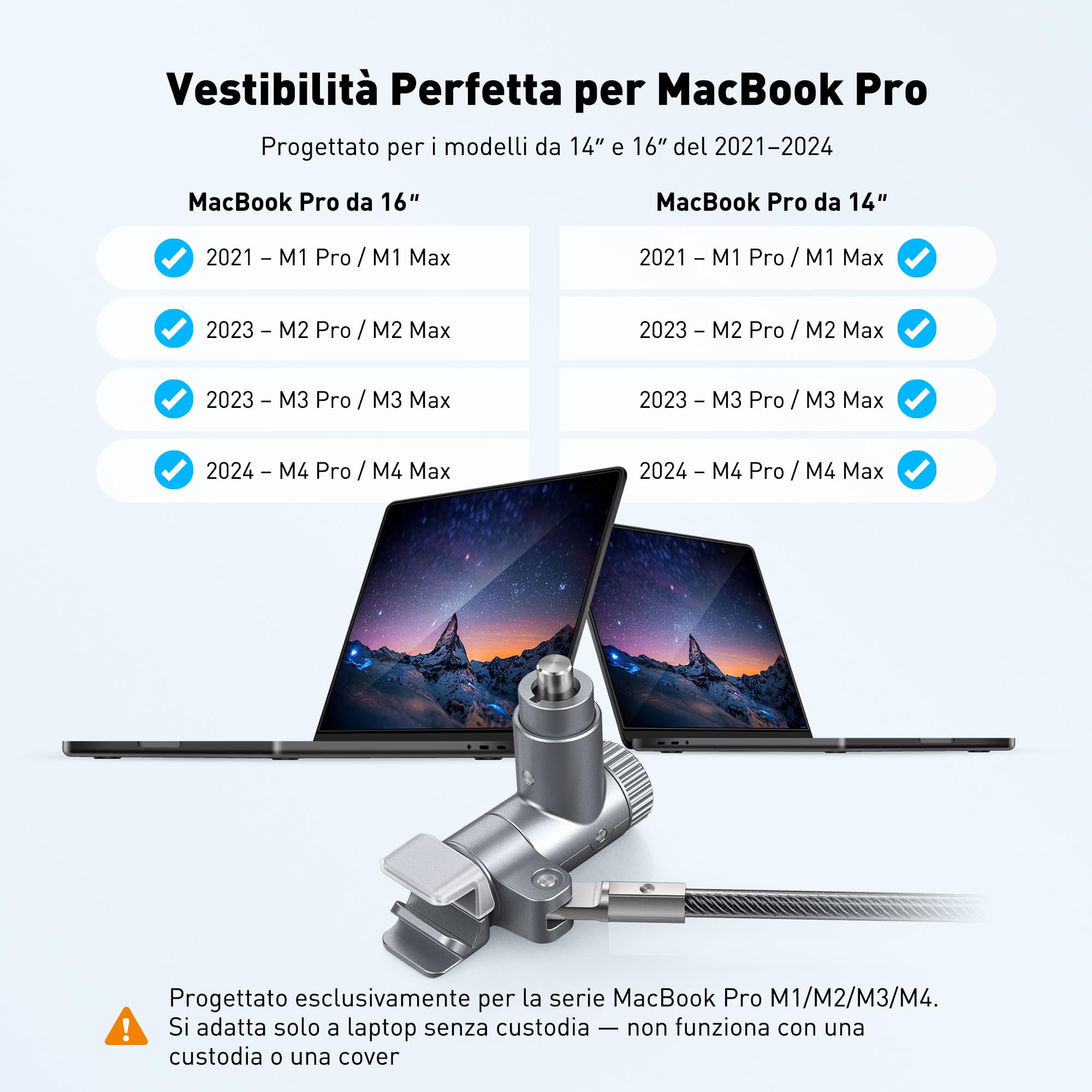 AboveTEK Lucchetto di sicurezza professionale per computer portatile, con 2 chiavi, cavo di bloccaggio in acciaio resistente al taglio, compatibile con MacBook Pro 14" e 16"
