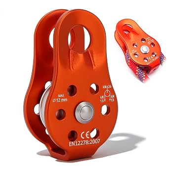 Changor 26KN Aluminum Alloy Heavy Duty Rope Pulley, Cable Pulley Wheel for Climbing 12mm Rope, Offroad Recovery Emergency Kit, Climbing, Zipline, Outdoor Activity Orange