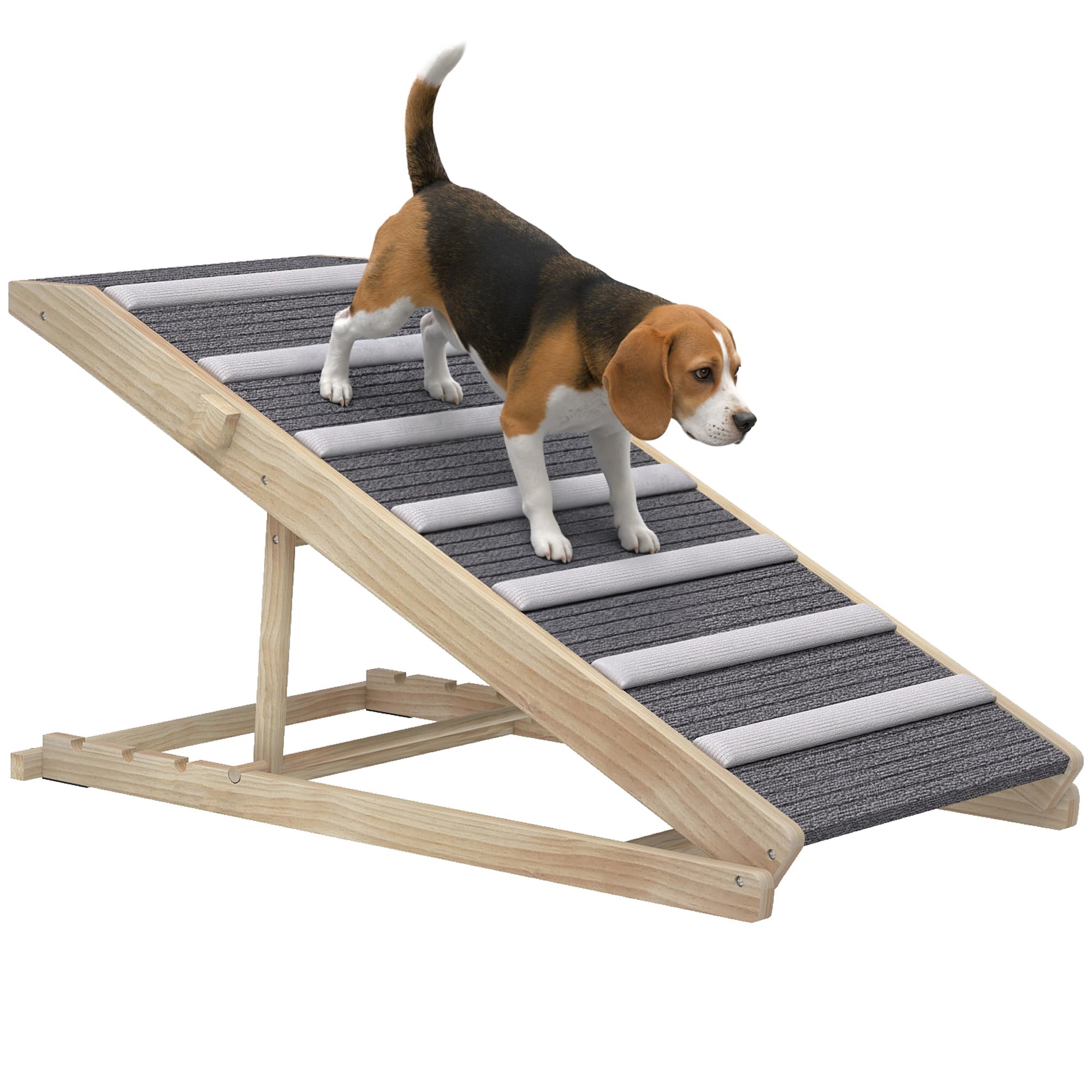 PawHut Rampa para Perros Plegable y Altura Ajustable 35-50 cm, Rampa para Mascotas de Madera con Alfombrilla Antideslizante y Asa, para Perros Pequeños Medianos y Grandes, para Cama Sofá, 100x50x50 cm
