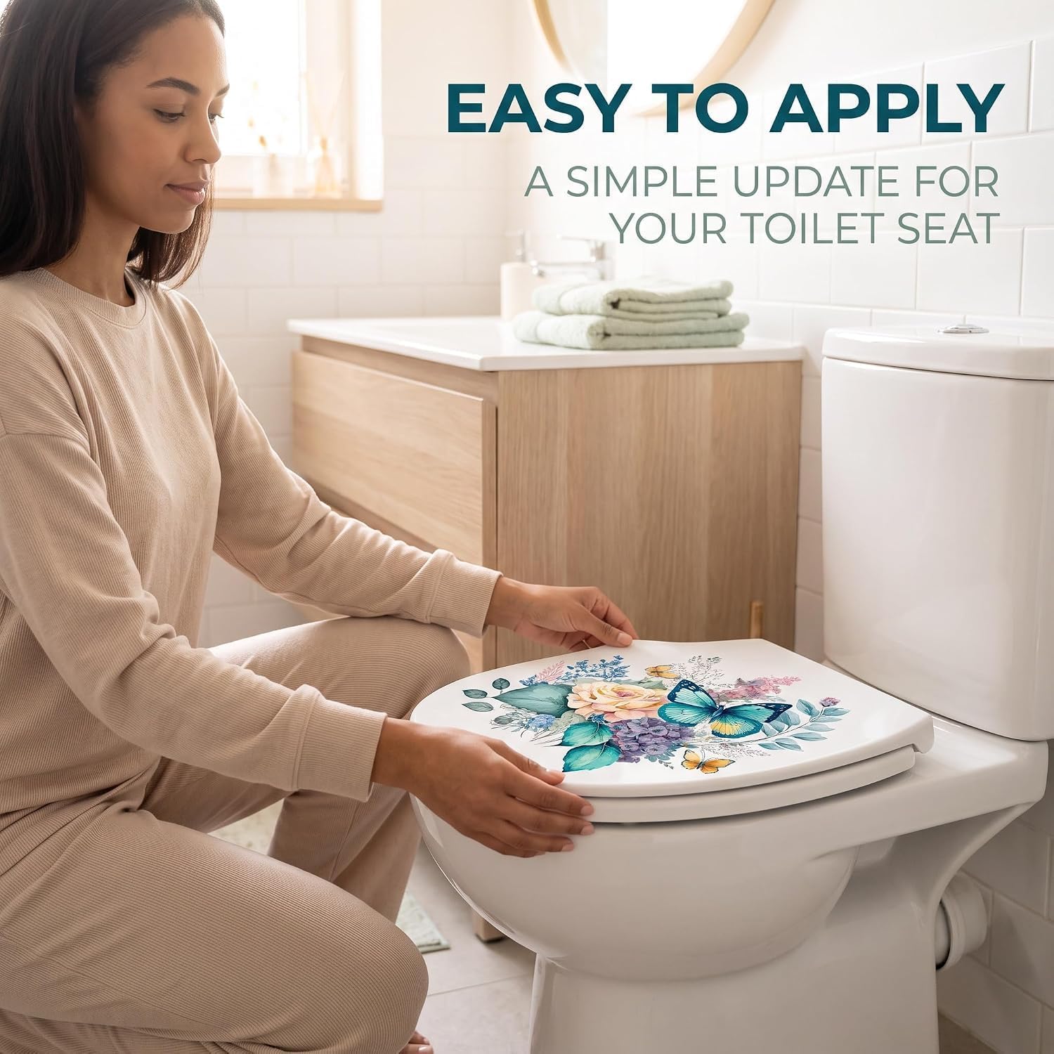 Toilet Stickers, Peony Butterflies Bathroom Toilet Seat Lid Cover Decals Waterproof Self-Adhesive Wall Sticker Toilet Lid Decals for Bathroom Decor Toilets Accessories