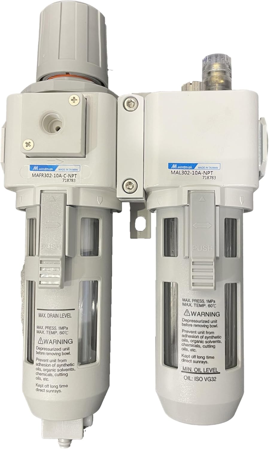 MACP300-10A-NPT is replaced by MACP302-10A-C-NPT -AIR UNITS, AIR FILTER REGULATOR LUBRICATOR, 3/8 PORT SIZE NPT, MANUAL DRAIN, 5 UM FILTER ELEMENT, WITH EXTERNAL ROUND TYPE PRESSURE GAUGE AND BRACKET