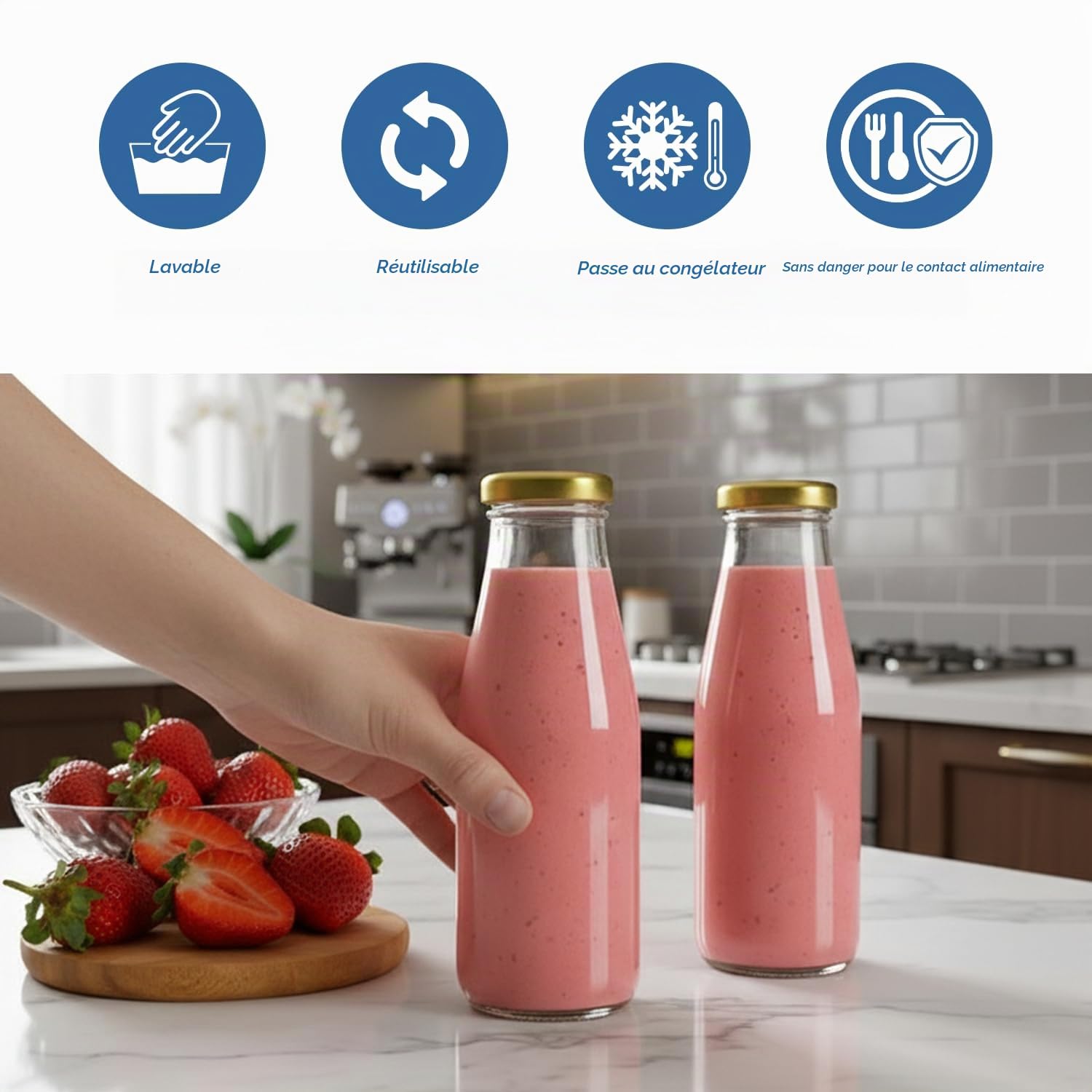 Espirito Rebelde Lot de 20 Bouteilles en Verre Vides de 500 ml avec Couvercle | Bouteilles en Verre pour Jus, Lait, Barbecue, Sauces | Idéales pour Pique-niques, Mariages et Fêtes