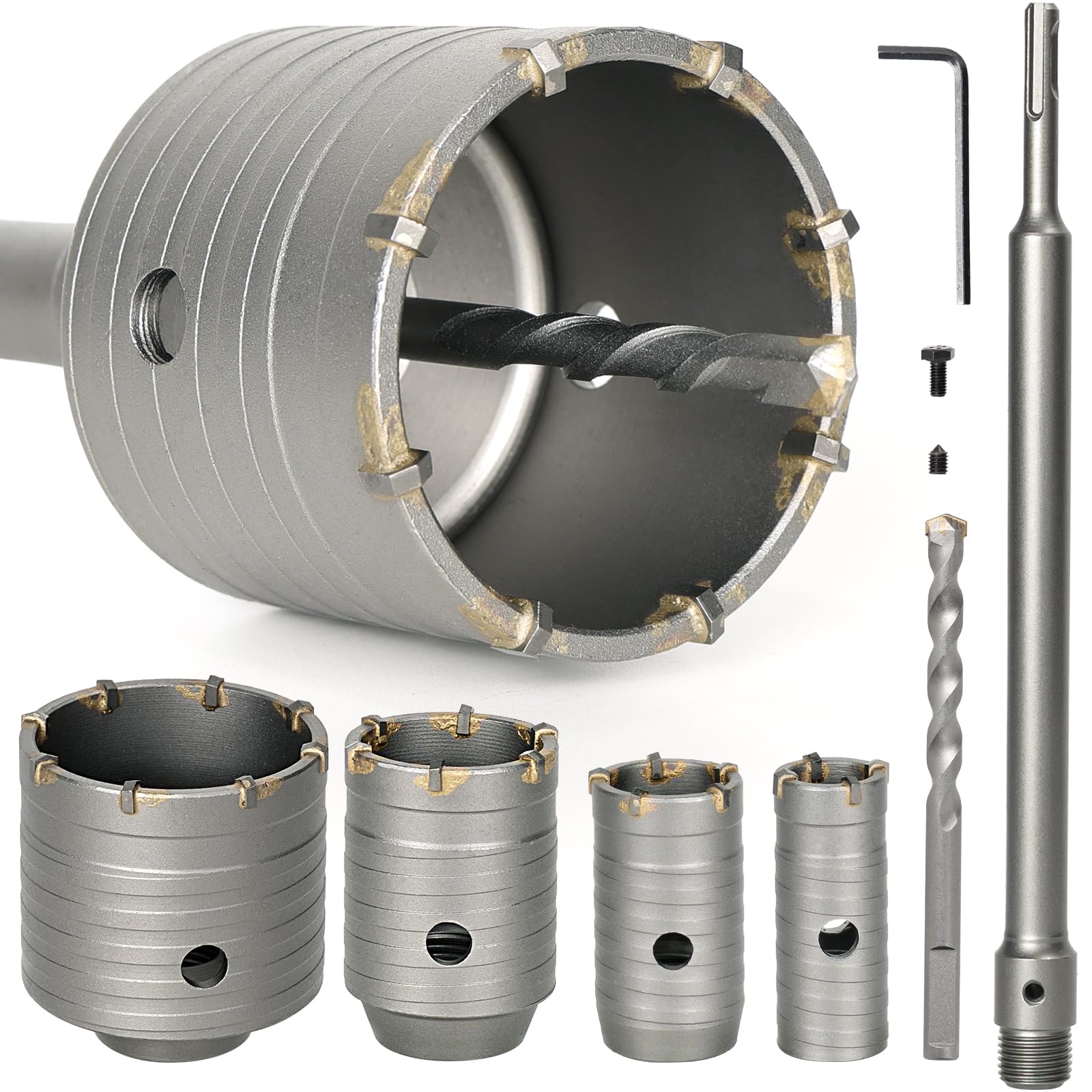 Lot de 6 douilles de forage 30, 40, 50, 68 mm avec adaptateur SDS Plus de