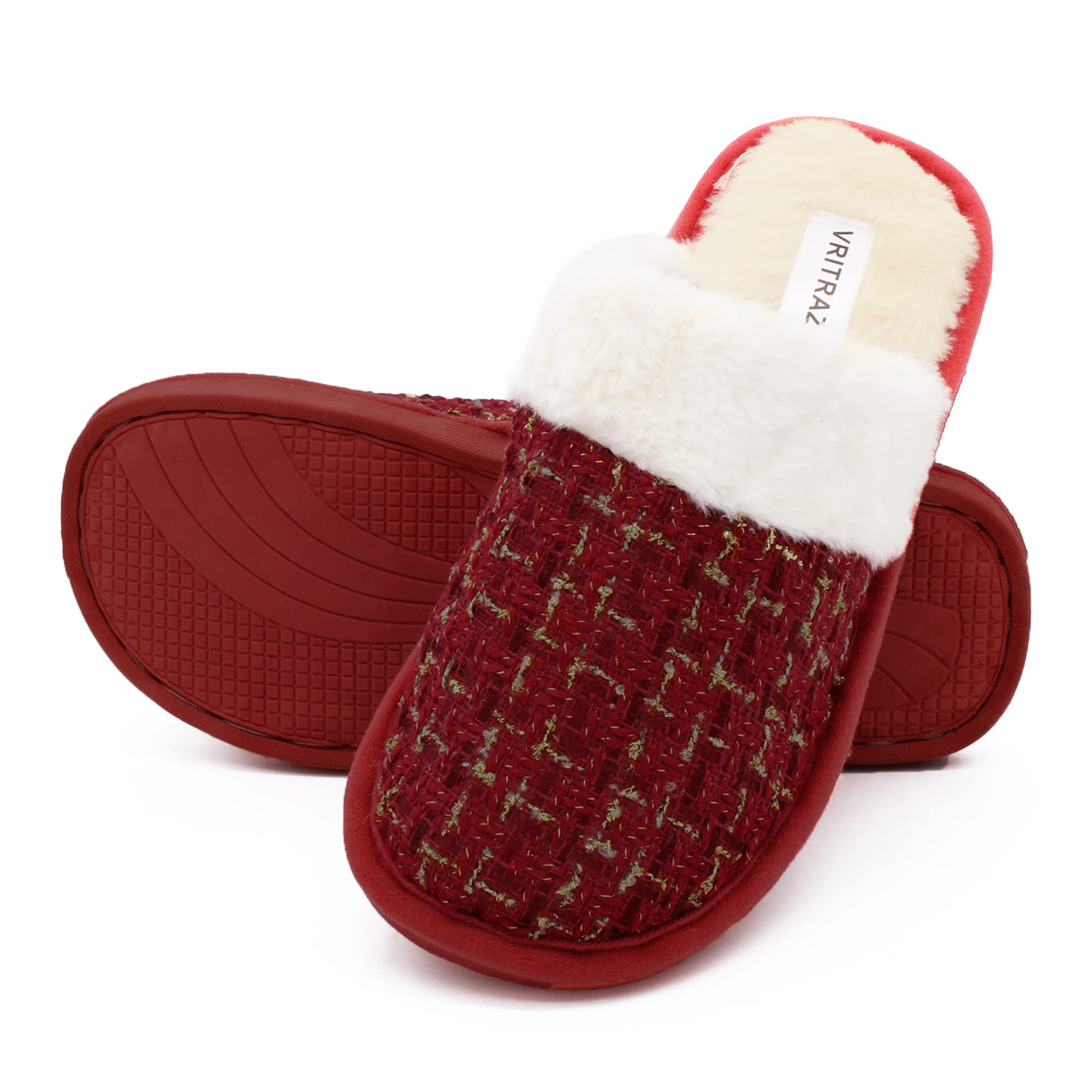VRITRAZ Womens Comfort Slip On Closed Toe Warm Winter House Clog Slipper (Red, UK-7) (B078ZYDLFX) Amazon Price History, Amazon Price Tracker