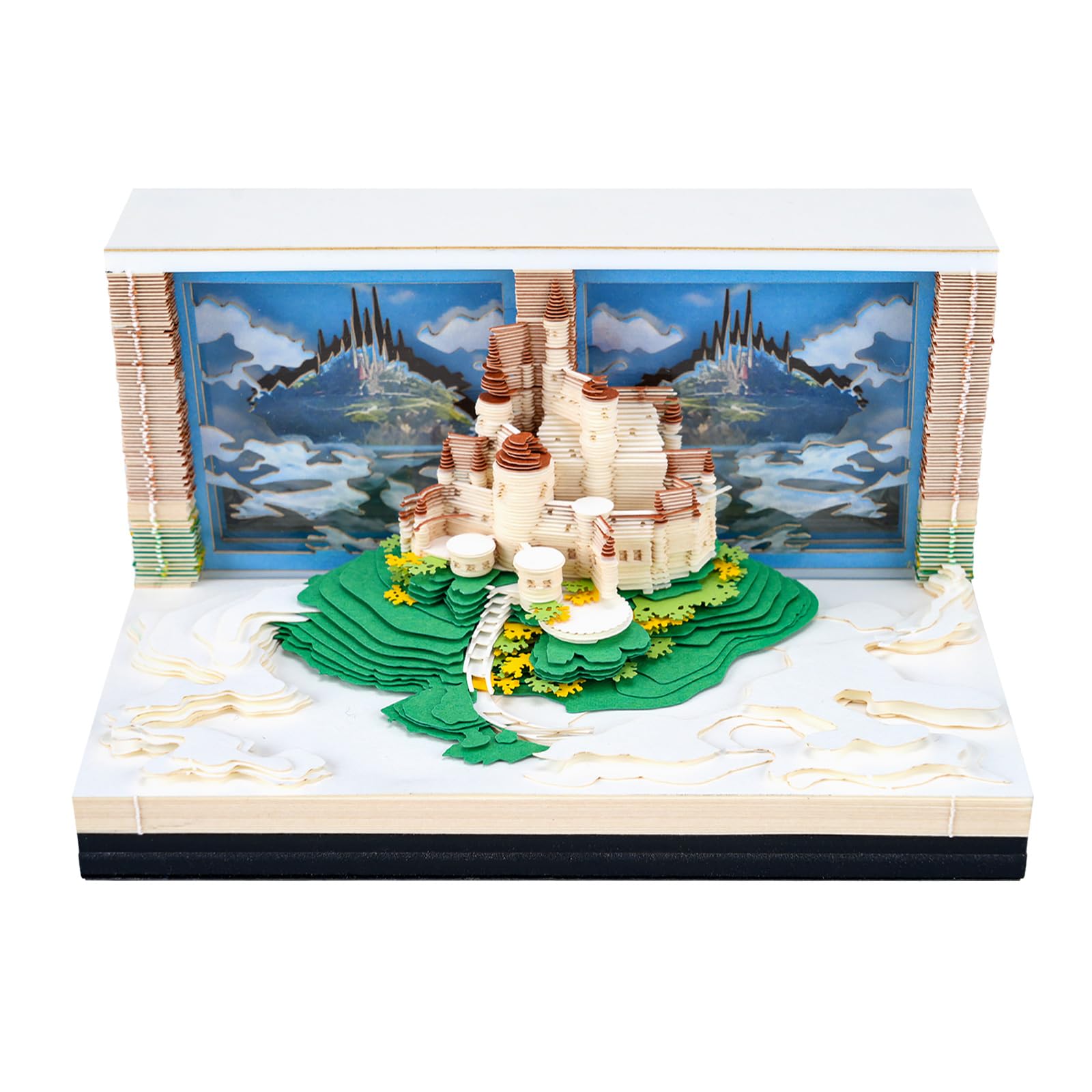 Calendario settimanale 3D 2026 – Città nel cielo | Calendario fai da te con modello di carta castello come decorazione da scrivania, incantevole decorazione invernale