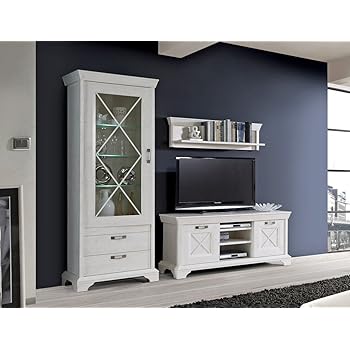 Expendio Wohnwand Kasimir 23 Pinie Weiss 3 Teilig Led Beleuchtung