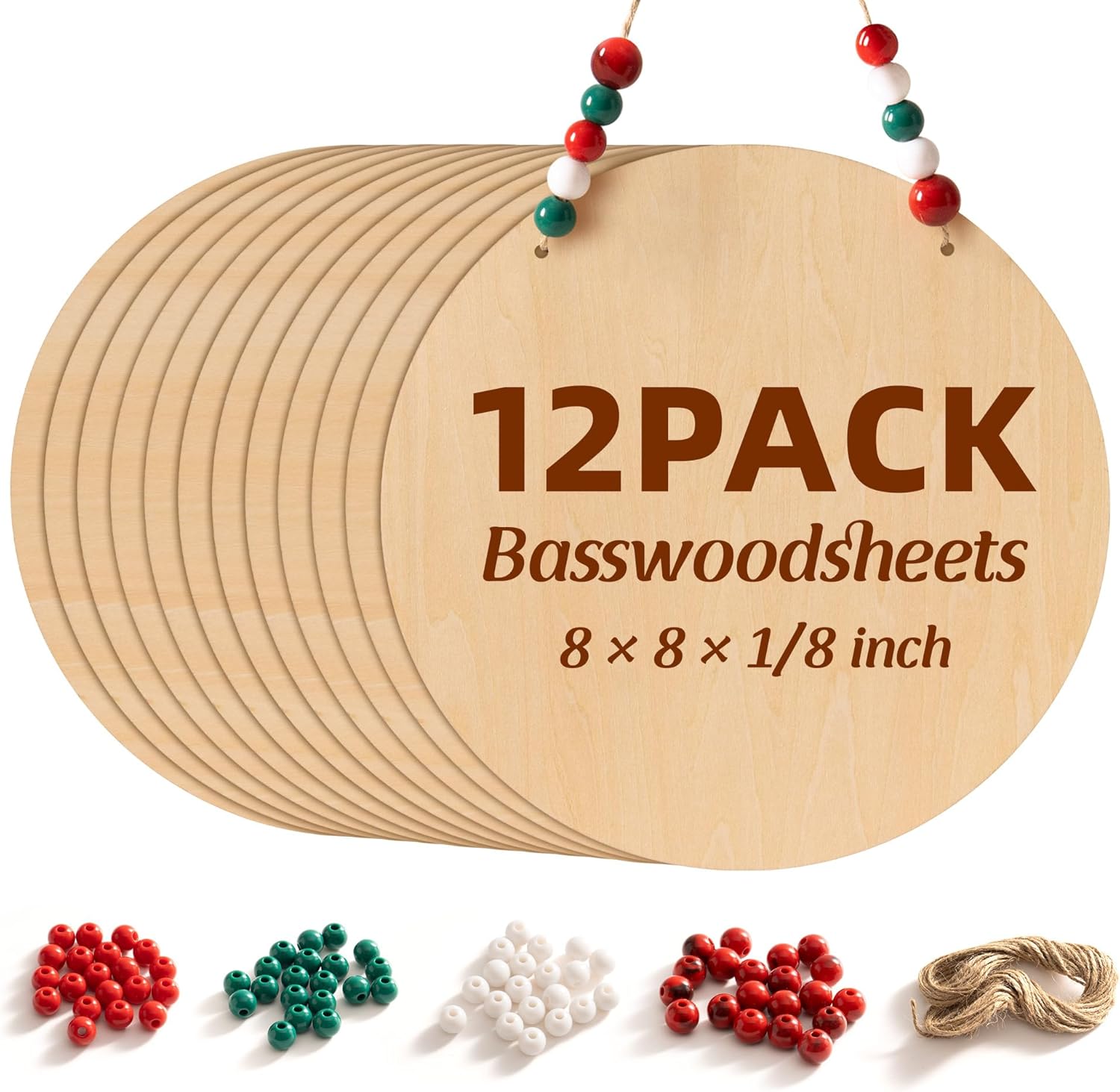12Pack 12 Inch Wood Circles for Crafts,Unfinished Wood Sheets with Holders,Circular Basswood Plywood for Painting, Door Hanger Blanks,Home Decor and DIY Wood Crafts