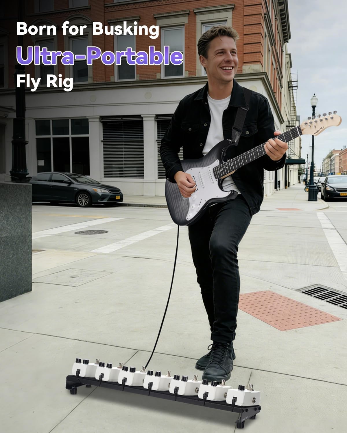 Small Guitar Pedal Board with Padded Carry Bag, 19.1"×4.1" Aluminum Alloy Pedalboard for 4-5 Mini Pedals, Compact Stompbox Holder for Electric Guitar & Bass, Hook & Loop Tapes, UPB-50 Black