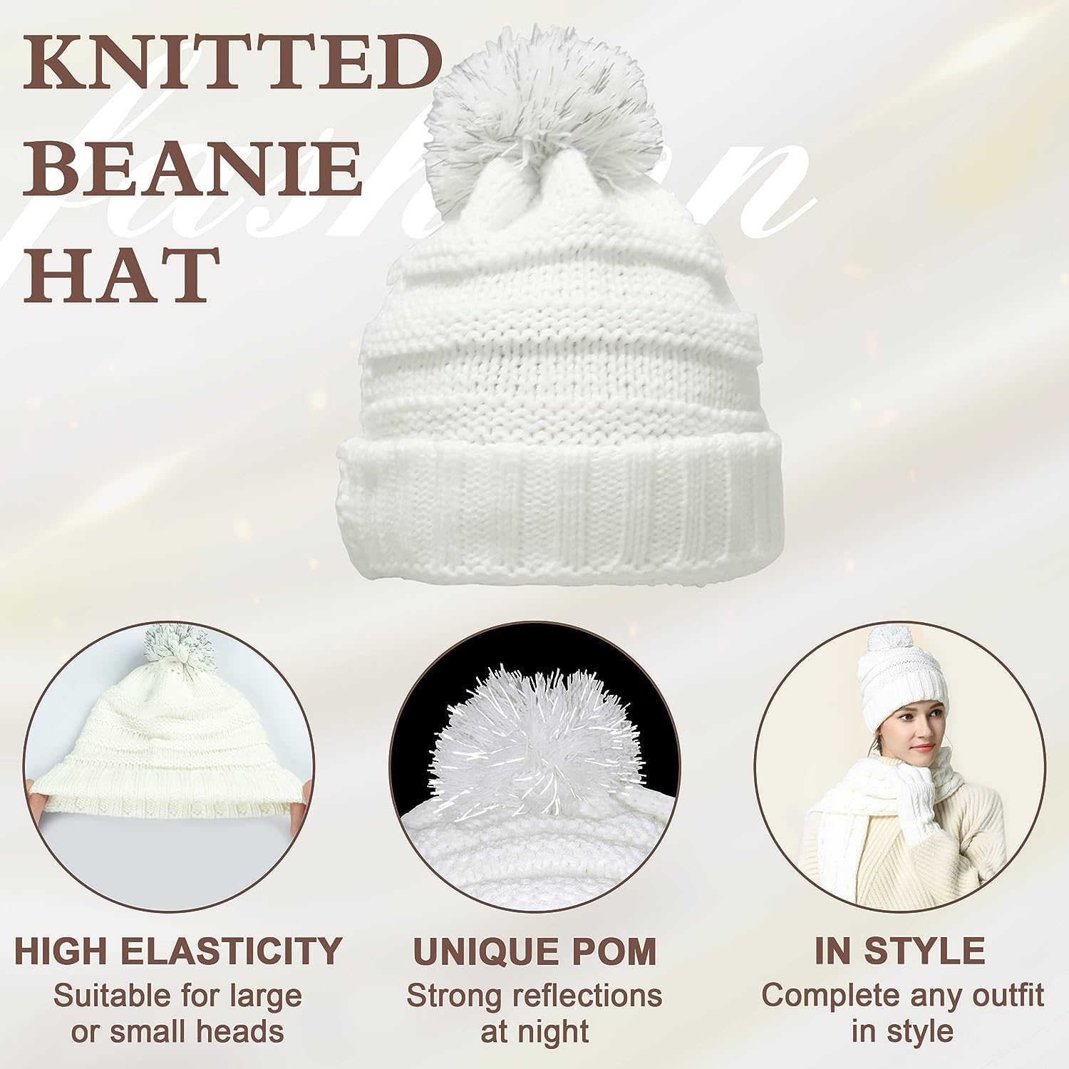 OROOTL Mütze, Schal & Handschuh Sets für Damen Winter, Touchscreen-Handschuhe Bommelmütze Handschuh Gestrickt Beanie Schnee Hut Warme Winterset 3 IN 1 für Mädchen, Frauen