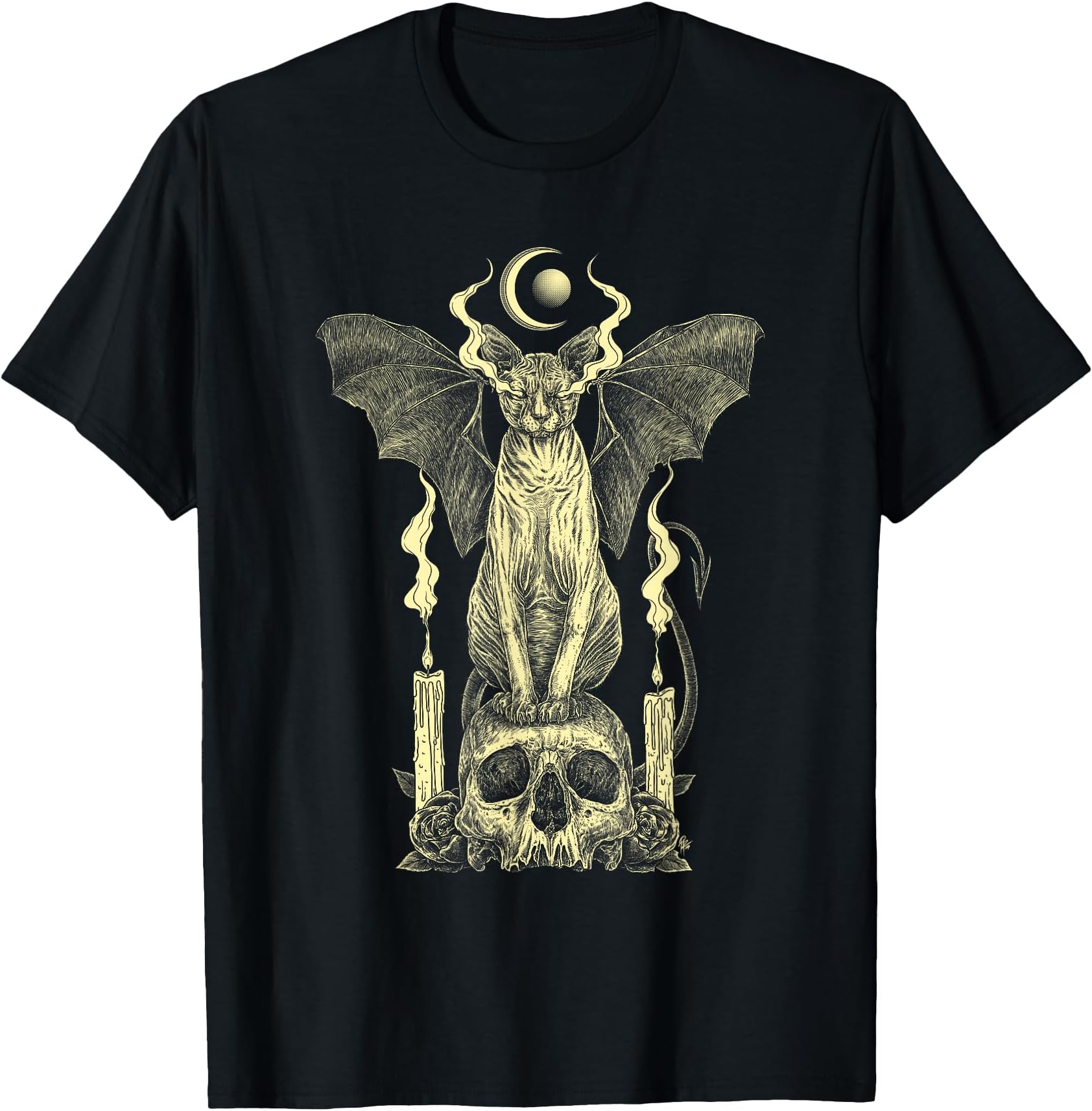Evil Sphynx Cat Bat Skull Wicca Gothic Goth Witchcraft Witch T-Shirt for Men Women