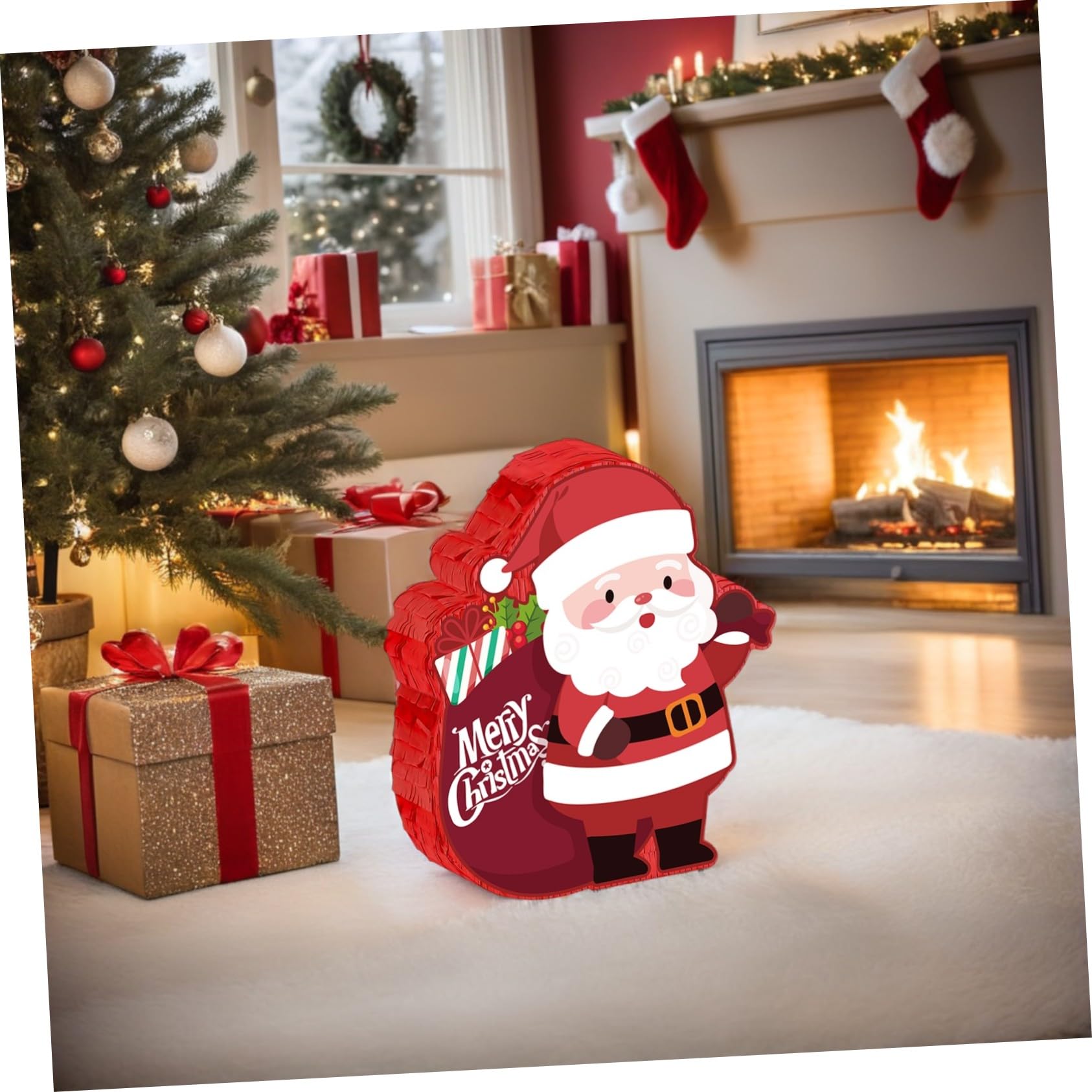 Lurrose Weihnachts Pinata Santa Claus mit und Augenbinde Hängende Weihnachtsdekoration für Bürofeiern Familienaktivitäten und Partyspiele