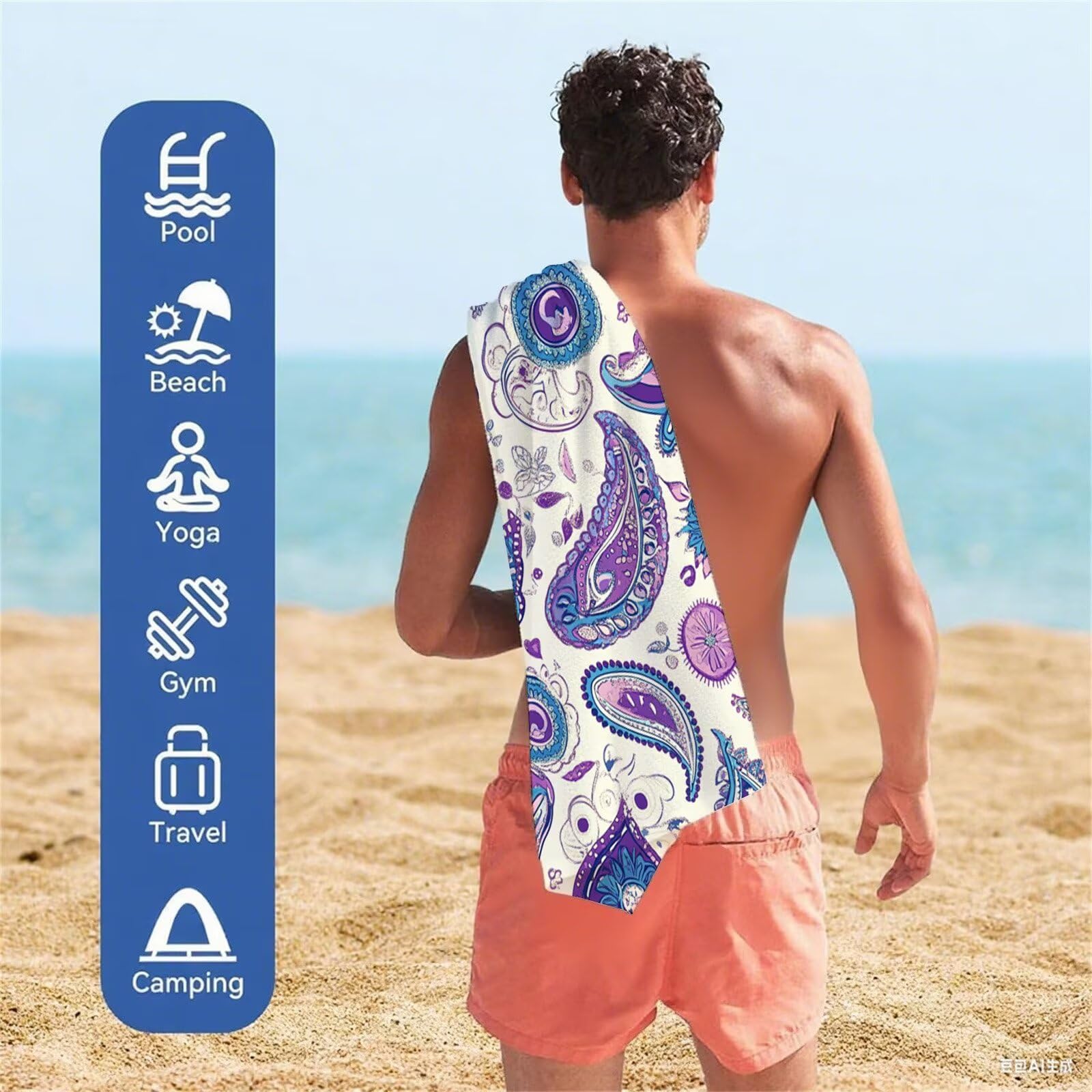 Toalla Microfibra Grande 90x180cm Toalla Playa Planta Toallas de Playa Secado Rapido, Toallas Bano con Bolsa, Beach Towel Púrpura Antiarena Ligeras para Camping Piscina Yoga Gimnasio Deportes VQ-738