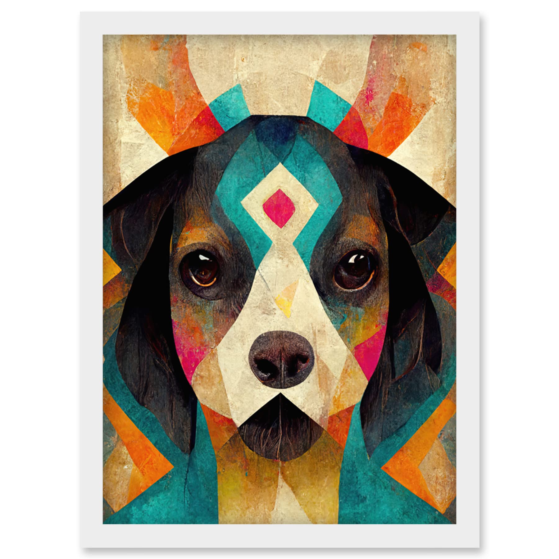 Wee Blue Coo Quirky Boho Abstract Modern Shaman Guru Dog Artwork Framed Wall Art Print A4