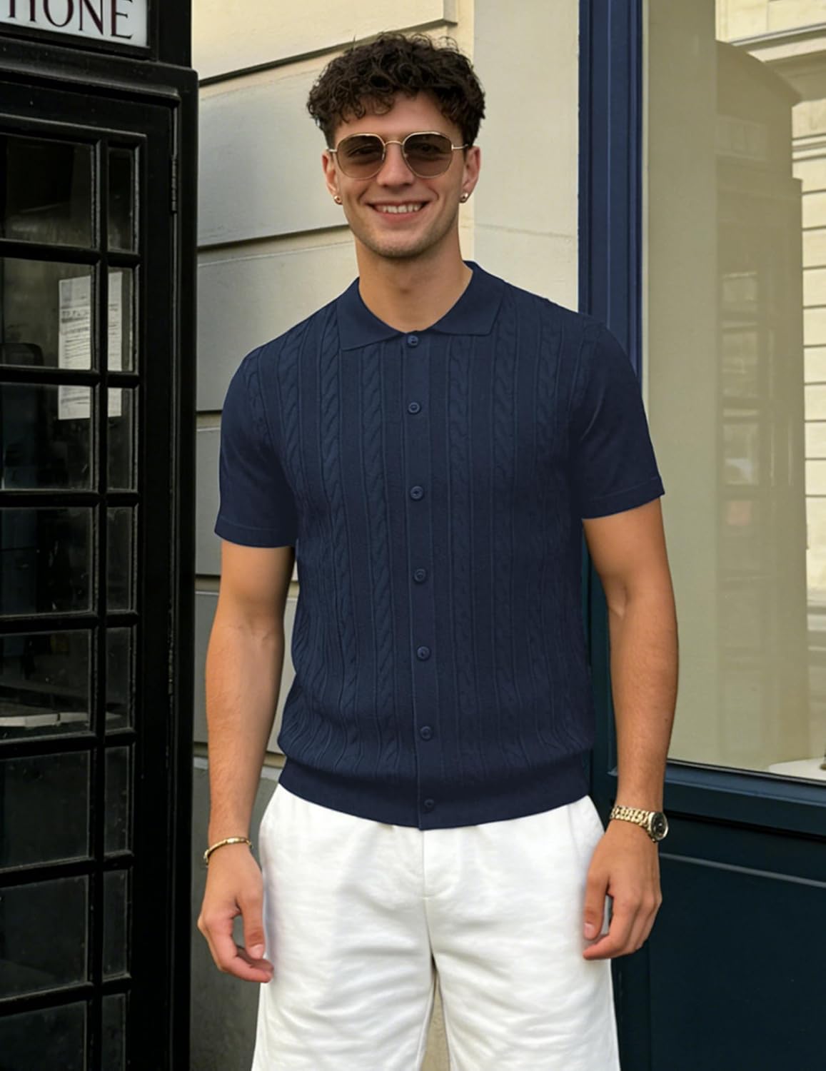 COOFANDY Men's Short Sleeve Knit Shirt Casual Button Down Shirt Vintage Summer Beach Vacation Tops - Image 3