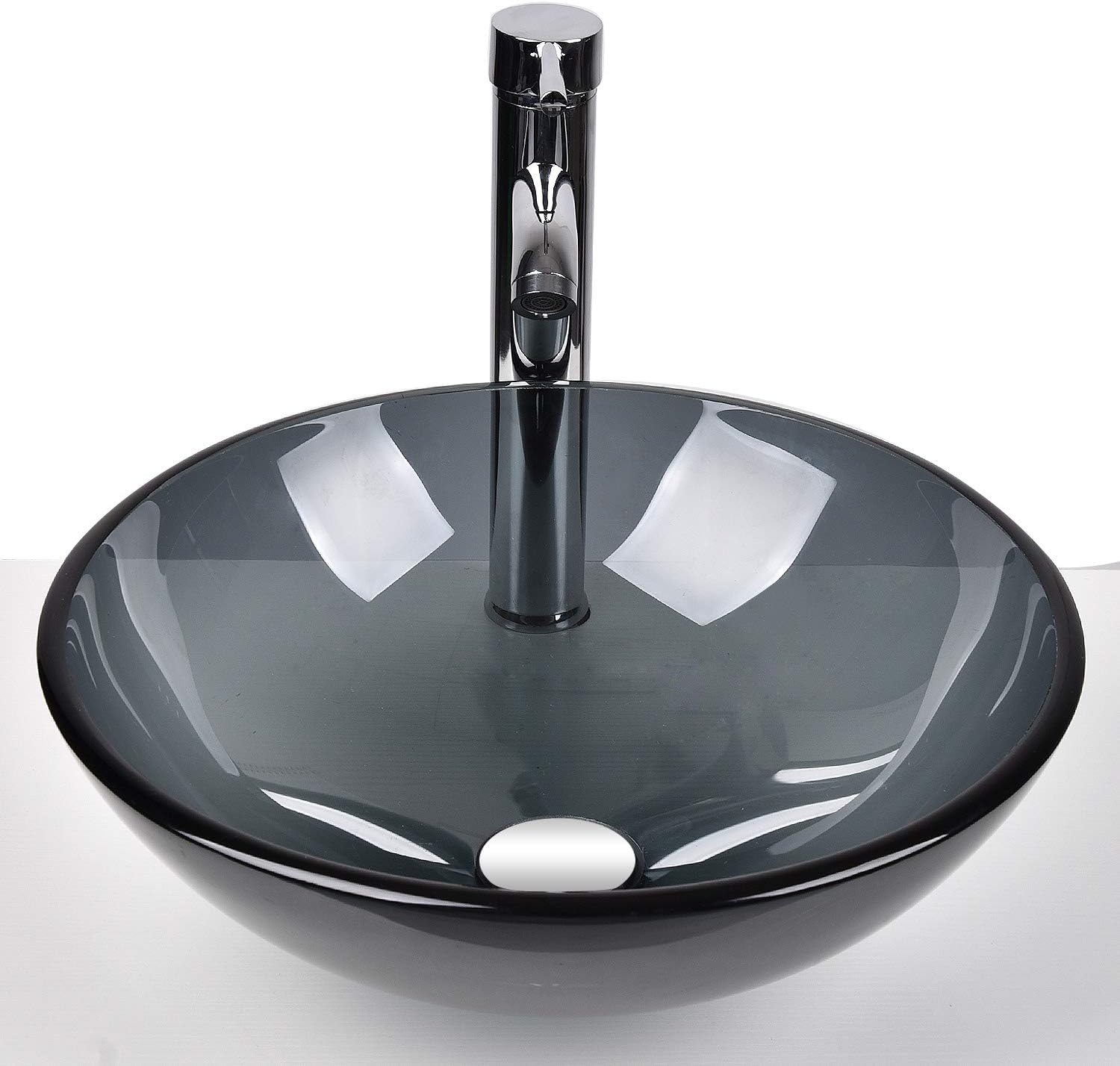 Exclusive Discount 🔥 Bathroom Round Glass Vessel Sink Basin with Faucet Pop-Up Drain (Bluish Grey Crystal) Black Friday - 80% OFF Bathroom Round Glass Vessel Sink Basin with Faucet Pop-Up Drain (Bluish Grey Crystal)