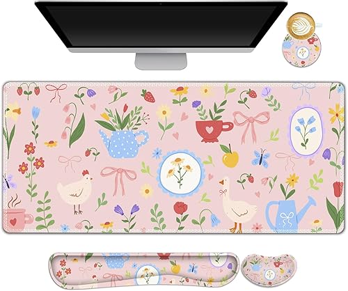 Miniatura 9 de Juego de alfombrilla de mouse grande para juegos, 4 en 1, alfombrilla de escritorio extendida para teclado con reposamuñecas, juego de alfombrilla