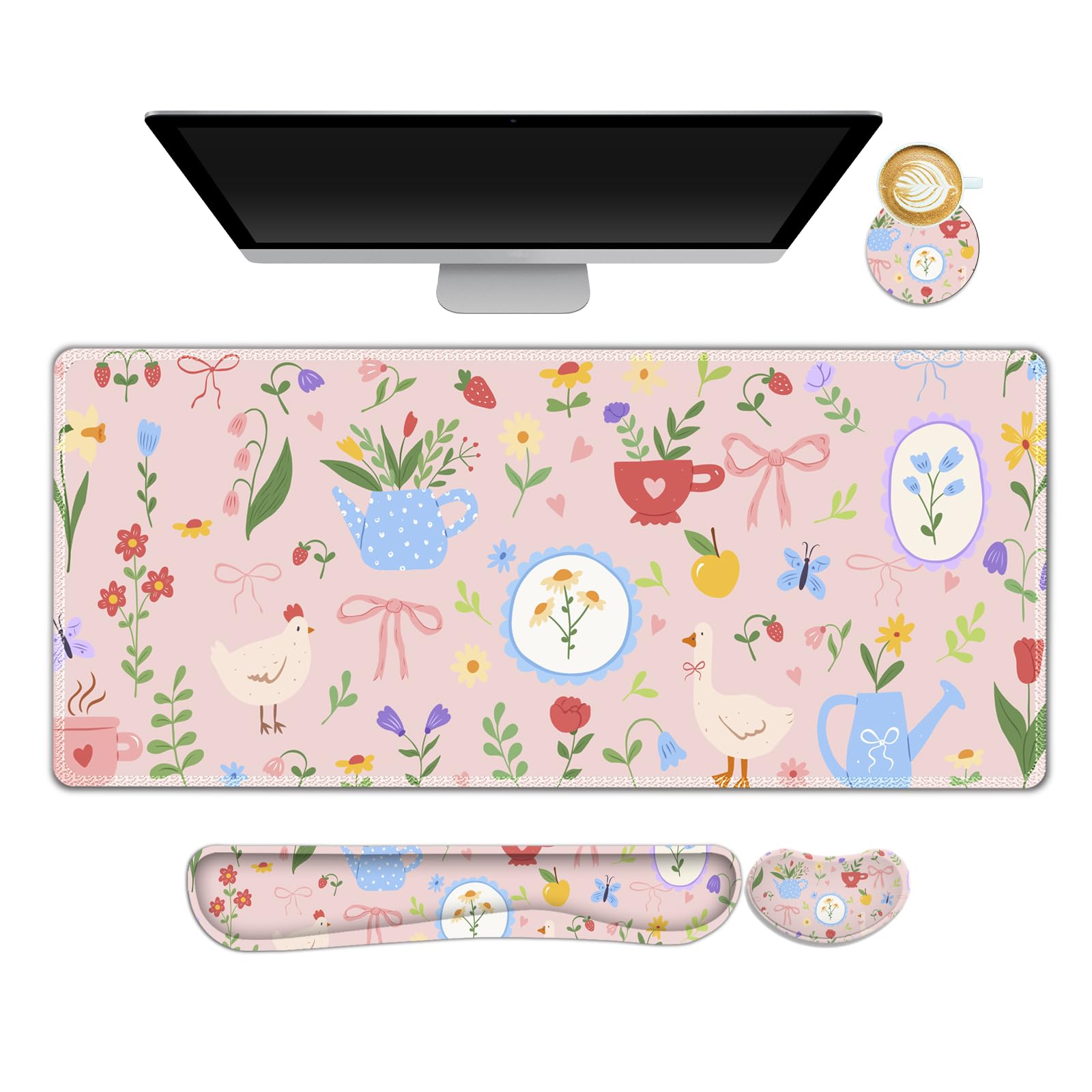 Gaming Wrist Rest & Keyboard Desk Mat - Orange Flowers -11