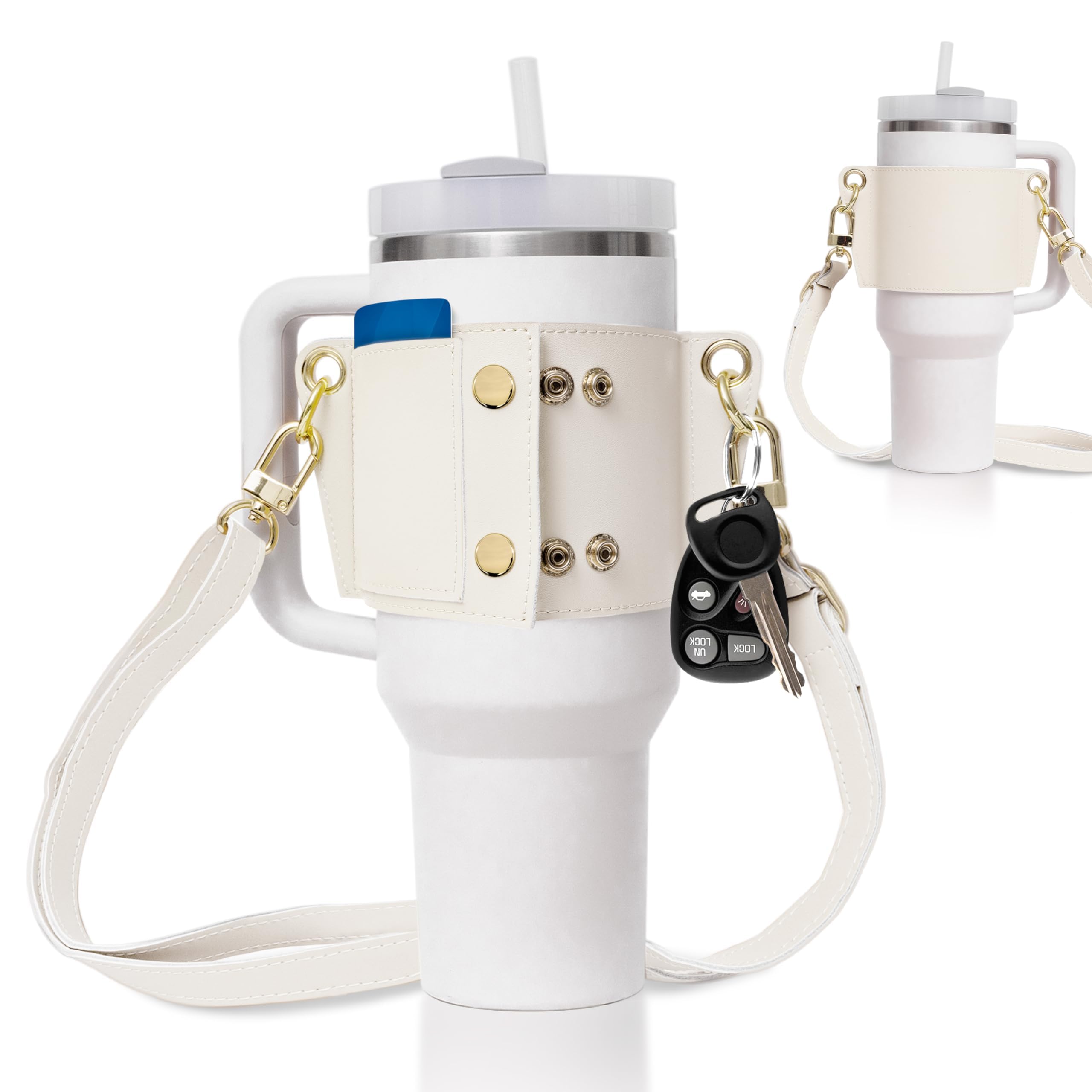 YMO Wasserflaschengriff Mit Lippenbalsam-Halter – Träger Mit Gurt, Kompatibel Mit Stanley Cup & ähnlichen Flaschen (473–1134 Ml)