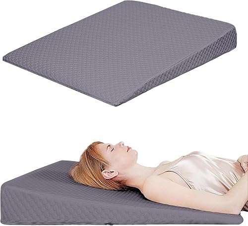 Almohada de cuña para dormir, ronquidos, soporte de espalda, después de cirugía, almohada triangular de espuma, funda extraíble lavable (gris, 5