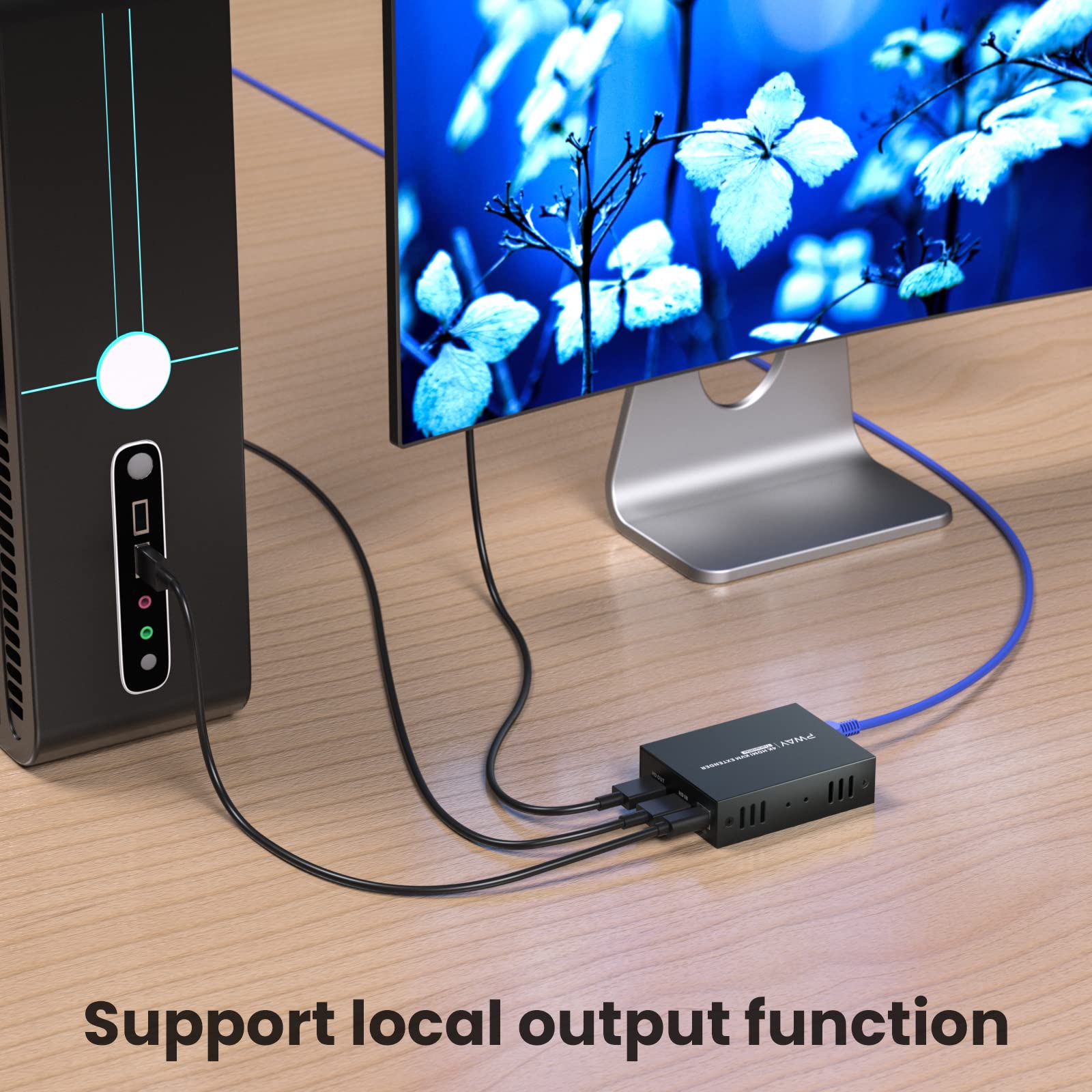 PWAYTEK Extendeur KVM HDMI 4K 60HZ- Kit Émetteur/Récepteur sur Câble RJ45 Cat5/5e/6/7 (50m Max) - Clavier/Sourche USB, Plug & Play​ (noir 4K)