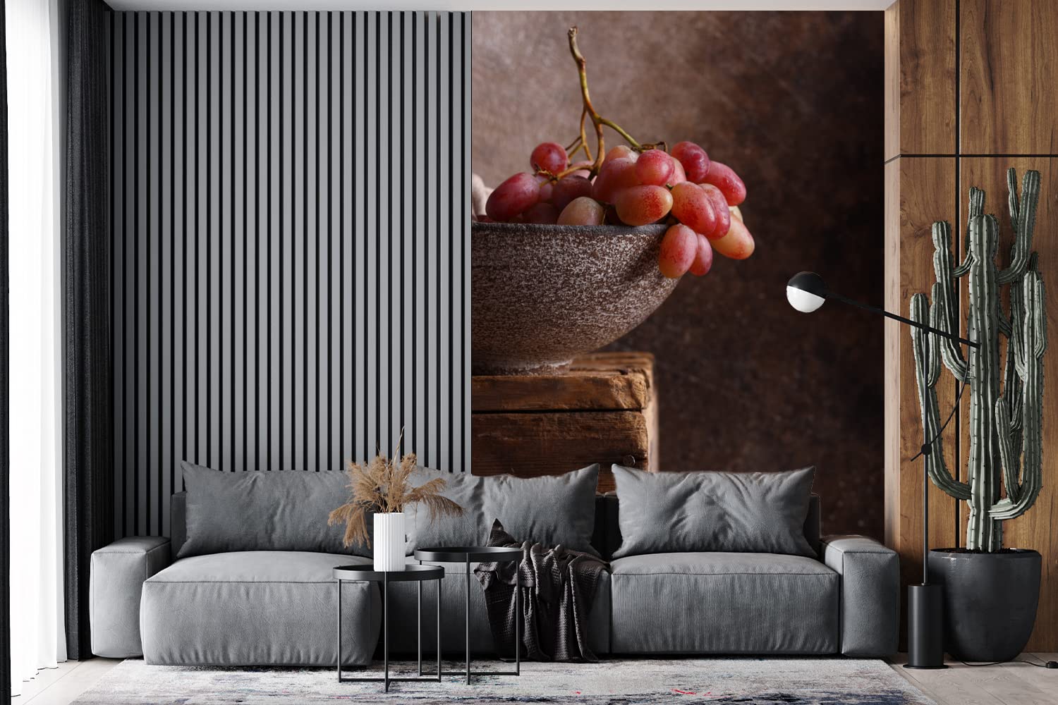 Selbstklebend Tapete Wandpapier Wandaufkleber Fototapete Tapeten Wanddeko 145x220 cm Rustikal - Weintrauben - Schale - Stilleben - Obst