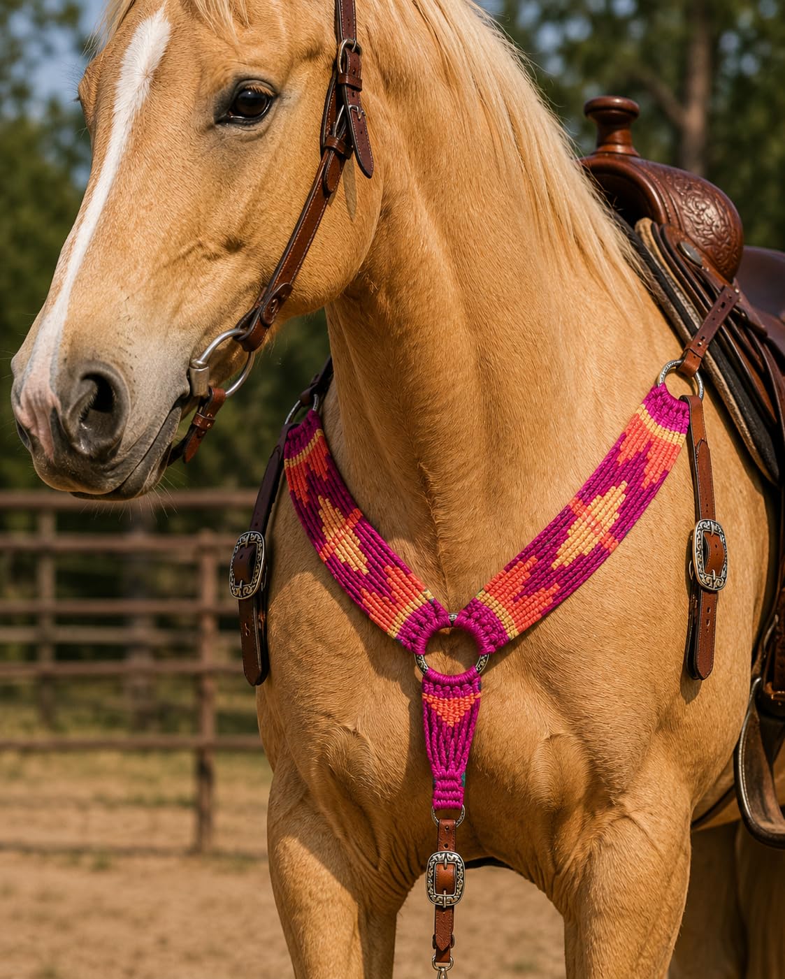 Cheval's International Western Mohair Pferde-Brustgeschirr, handgefertigtes Woll- & Leder-Reitsattelzubehör, verstellbar, langlebig