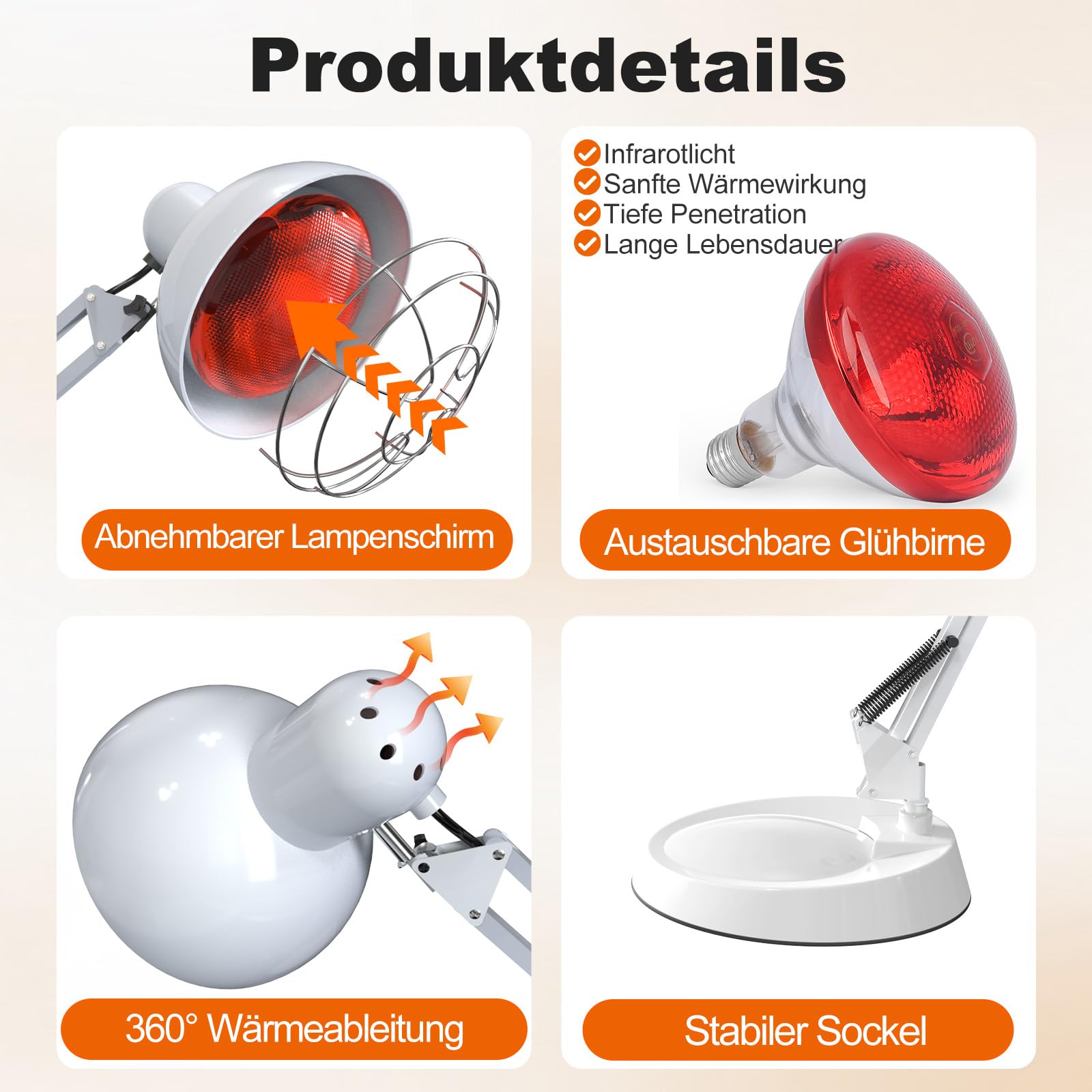 Cozion Rotlichtlampe, In-frarotlampe Wärmelampe 100 W Rotlichtlampe In-frarotlichtlampe Sockel und Tragbarer Heimgebrauch