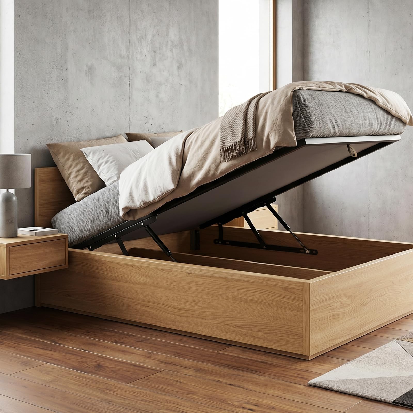 Pneumatische Bett Hebemechanismus 2 Stück Gasdruckfeder für schwere Bettkästen 60 kg Ladekapazität Scharniere Klapp Lift Up Feder Scharniere für Bett Aufbewahrungsbett Box Zubehör Sofa（60KG）