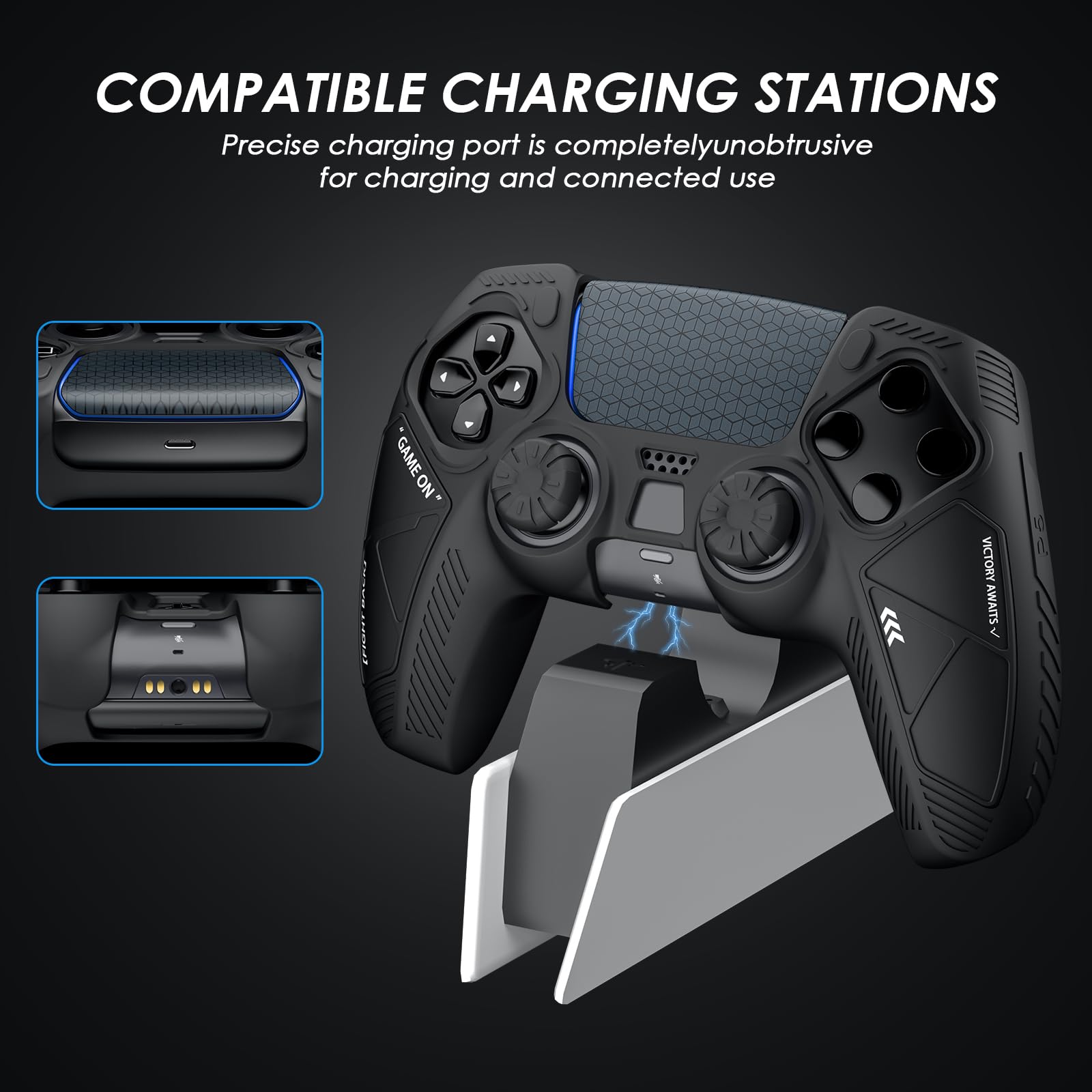 2 pcs Anti Slip Cover Skin for PS5 Controller,JORREP Housse antidérapante en Silicone pour Manette PS5 avec emplacements pour Les Pouces, Autocollants pour pavé Tactile,Noir