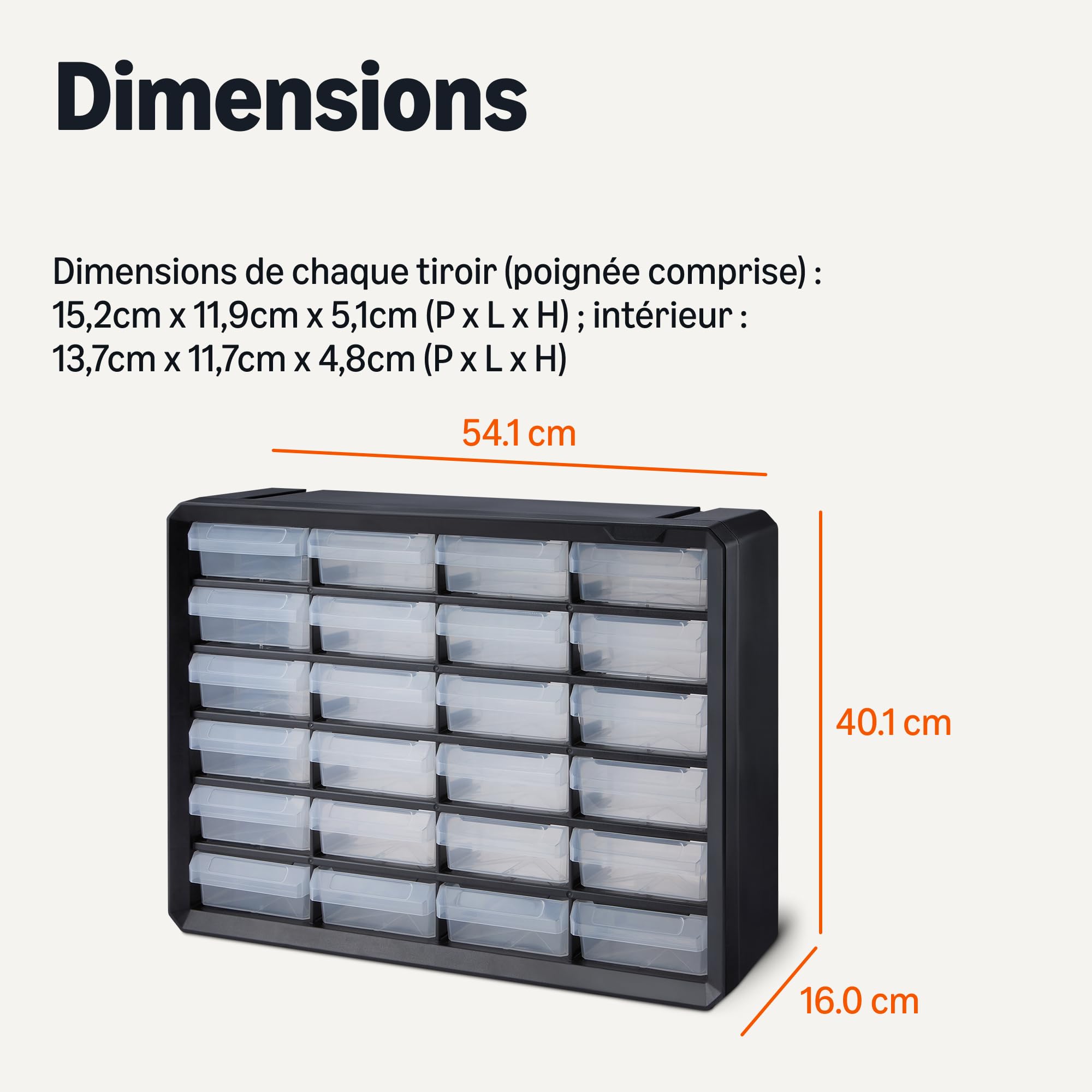 Amazon Basics Casier de Rangement, Bloc 24 Tiroirs en Plastique avec Séparateurs pour Bureau/Outils/Loisirs, Fixation Murale, 16 x 54,1 x 40,1 cm, Noir