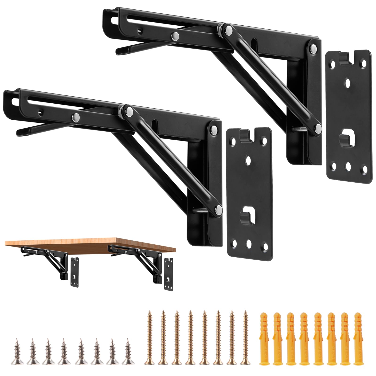 HBL' Folding Shelf Brackets, 2 Pack 250MM Heavy Duty Quick-Released Bracket