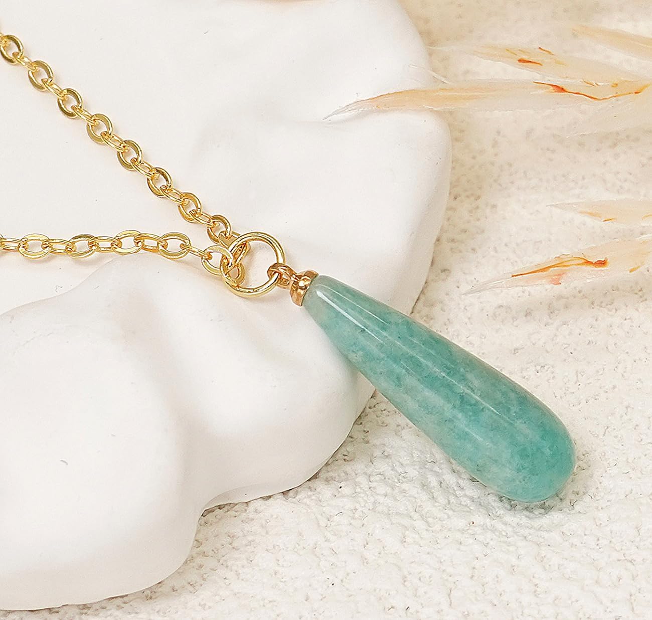 Natural Stone Necklace for Women Teardrop Pendant Necklace 18k Gold Plated Chain Adjustable Gemstone Necklaces - Image 4