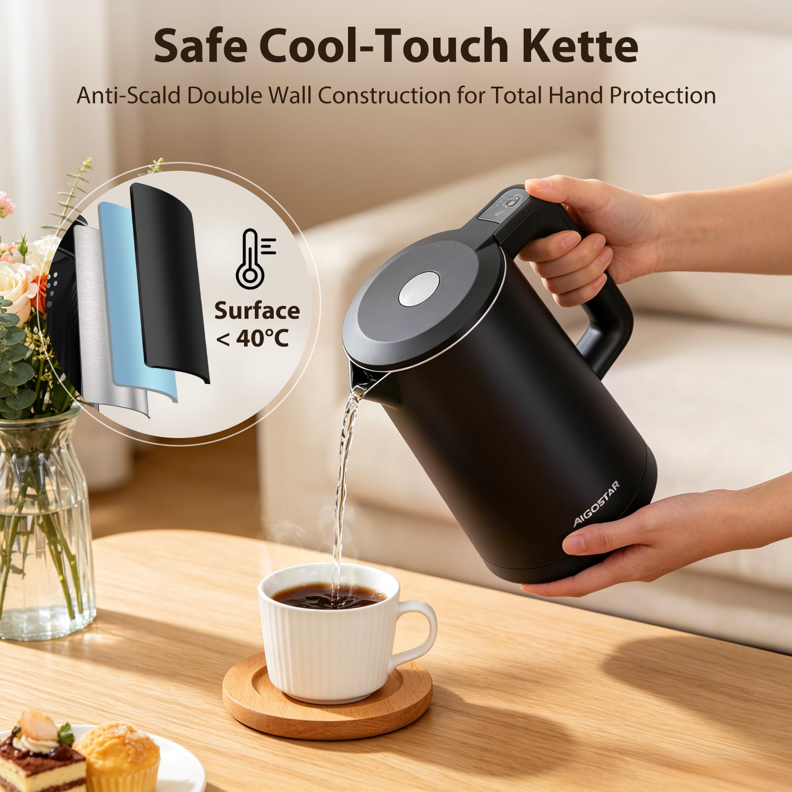 Aigostar Smart Wasserkocher 1.7L mit Temperatureinstellung für Babynahrung