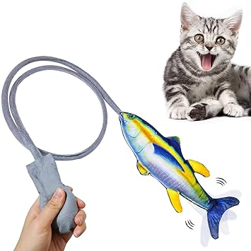 Anchovys Derby Flopping Fish Cat Toy Manual Airbag Moving Fish Plush Realistic Interactive Catnip Kicker Toys Funny Cat Chew Bite Kick Supplies for Cat Kitten (Blue)