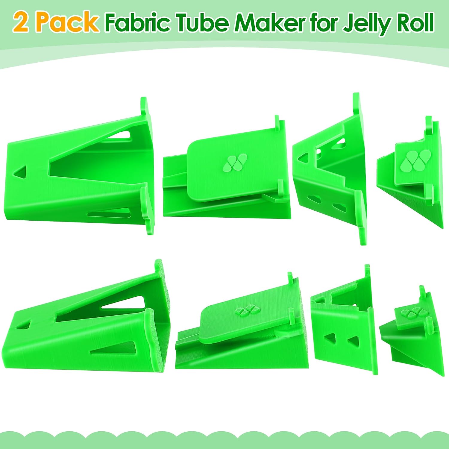 2 Pack Jelly Roll Fabric Tube Maker, Bias Tape Maker for Jelly Roll Rugs, Sewing Tube Makers Suitable for Quilting DIY, Making Rugs Easier 676226, Patented Design (Green)