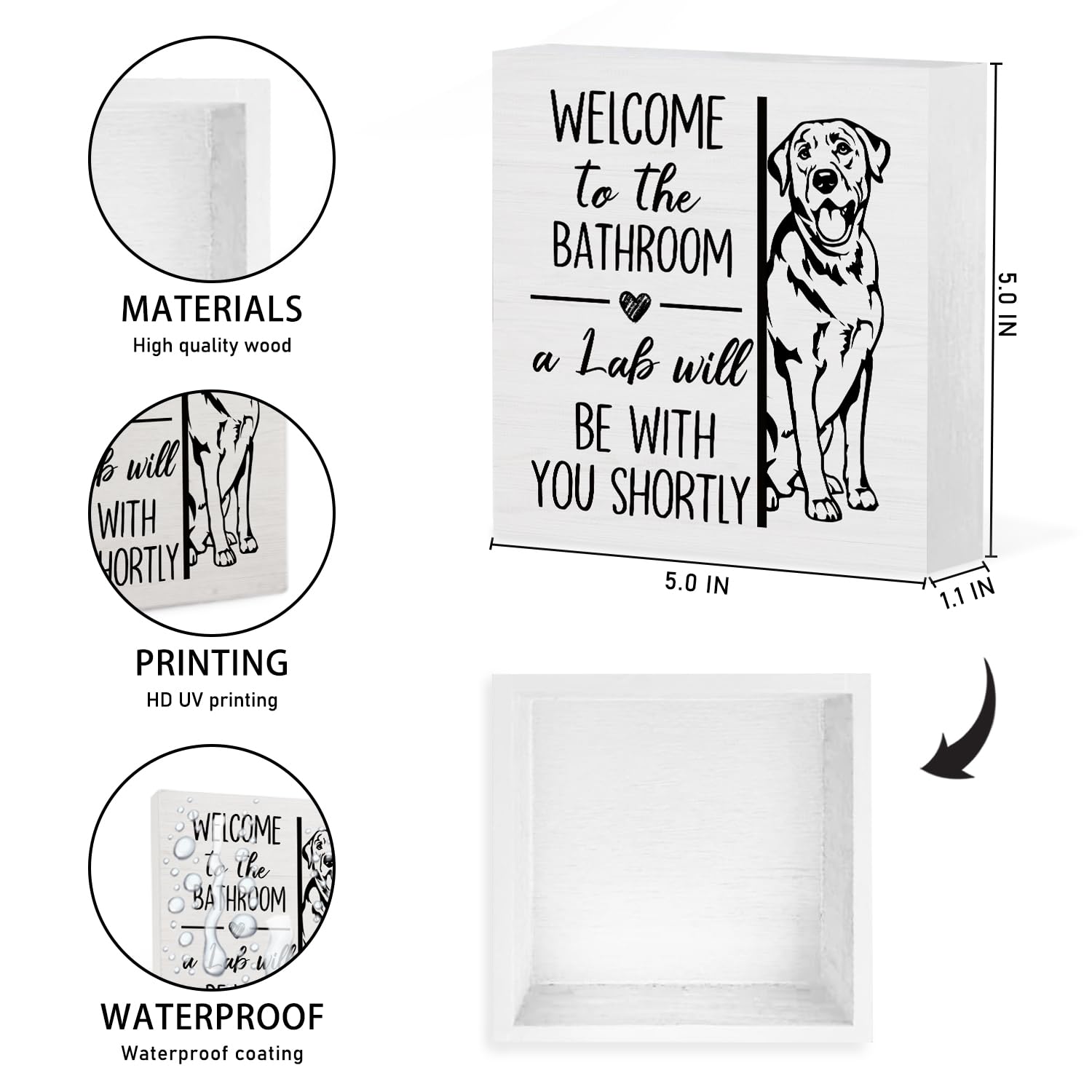 Funny Labrador Retriever Bathroom Wooden Box Sign,Gifts for Labrador Dog Lovers,Lab Dog Wood Block Plaque Signs for Bathroom Toilet Restroom Desk Table Shelf Decor, 5x5 Inch