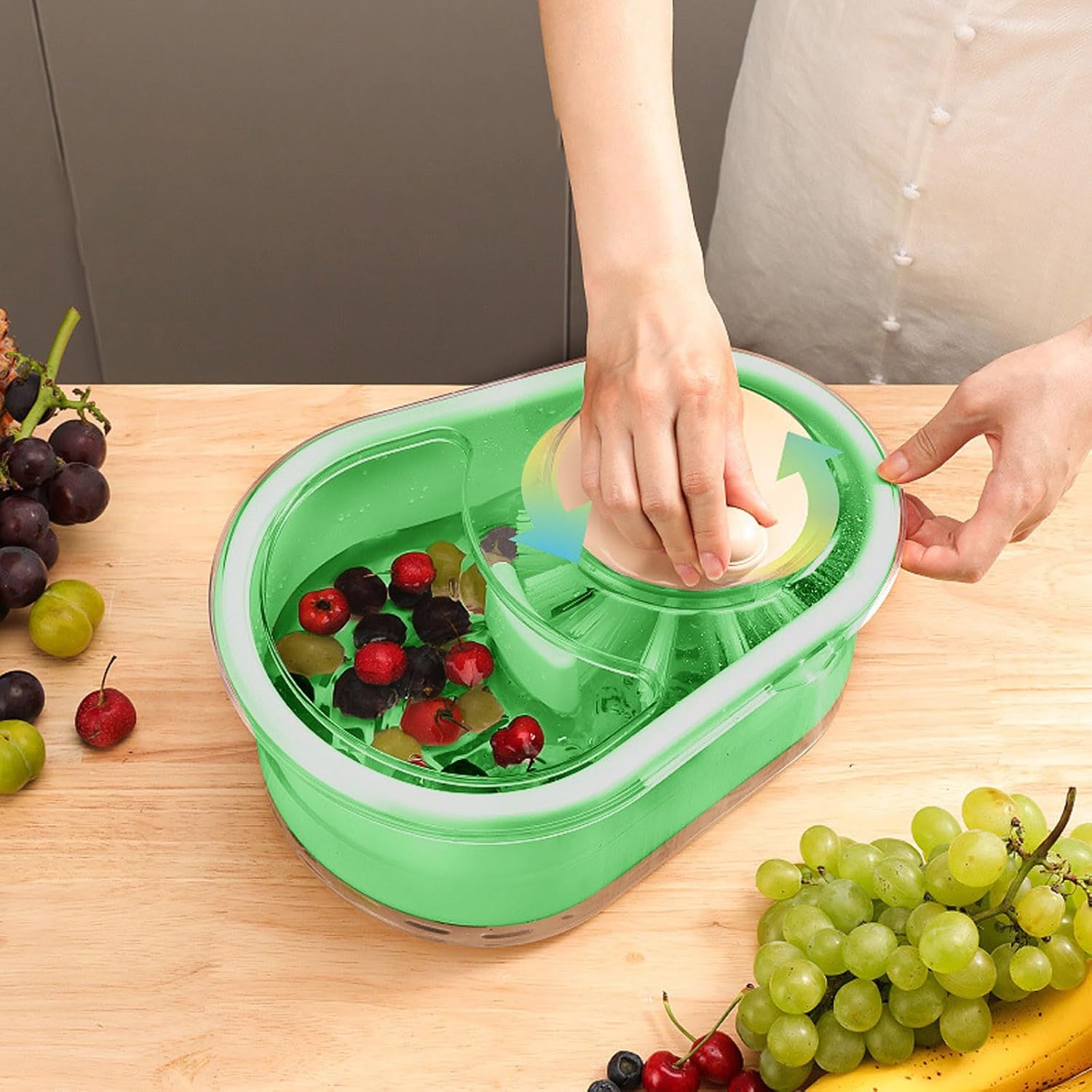 Fruit Washer Spinner, Manual Rotary Spin Fruit & Vegetable Cleaner, Dual-Layer Strainer Basket, Scrubber with Spinning Lid & Draining Bowl, Portable Salad Spinner for Kitchen (Green) Fruit Washer Spinner, Manual Rotary Spin Fruit & Vegetable Cleaner, Dual-Layer Strainer Basket, Scrubber with Spinning Lid & Draining Bowl, Portable Salad Spinner for Kitchen (Green)
