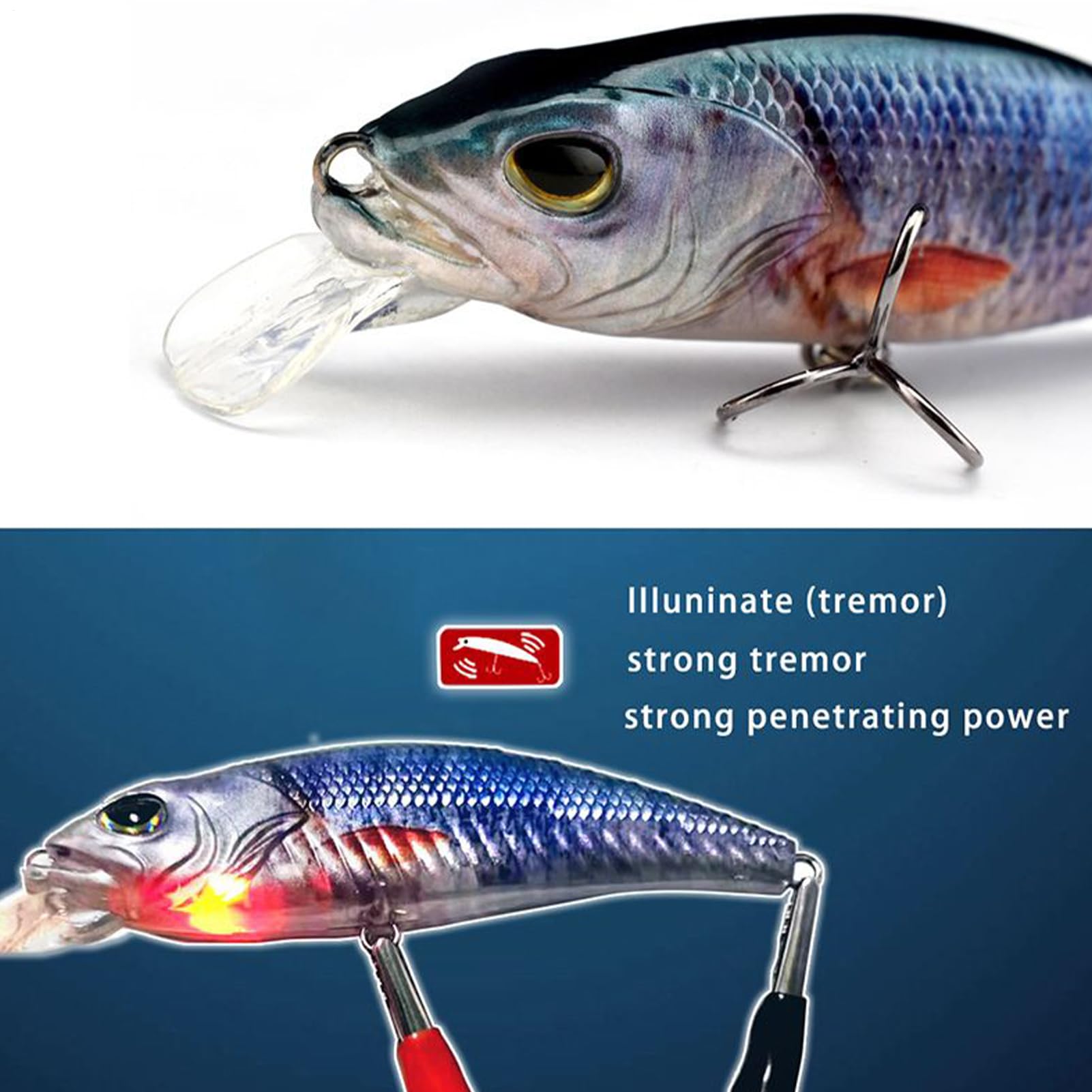 Esca robotica per pesca | Esca ricaricabile USB | Esca vibrante con illuminazione a LED per trote e pesca notturna in lago