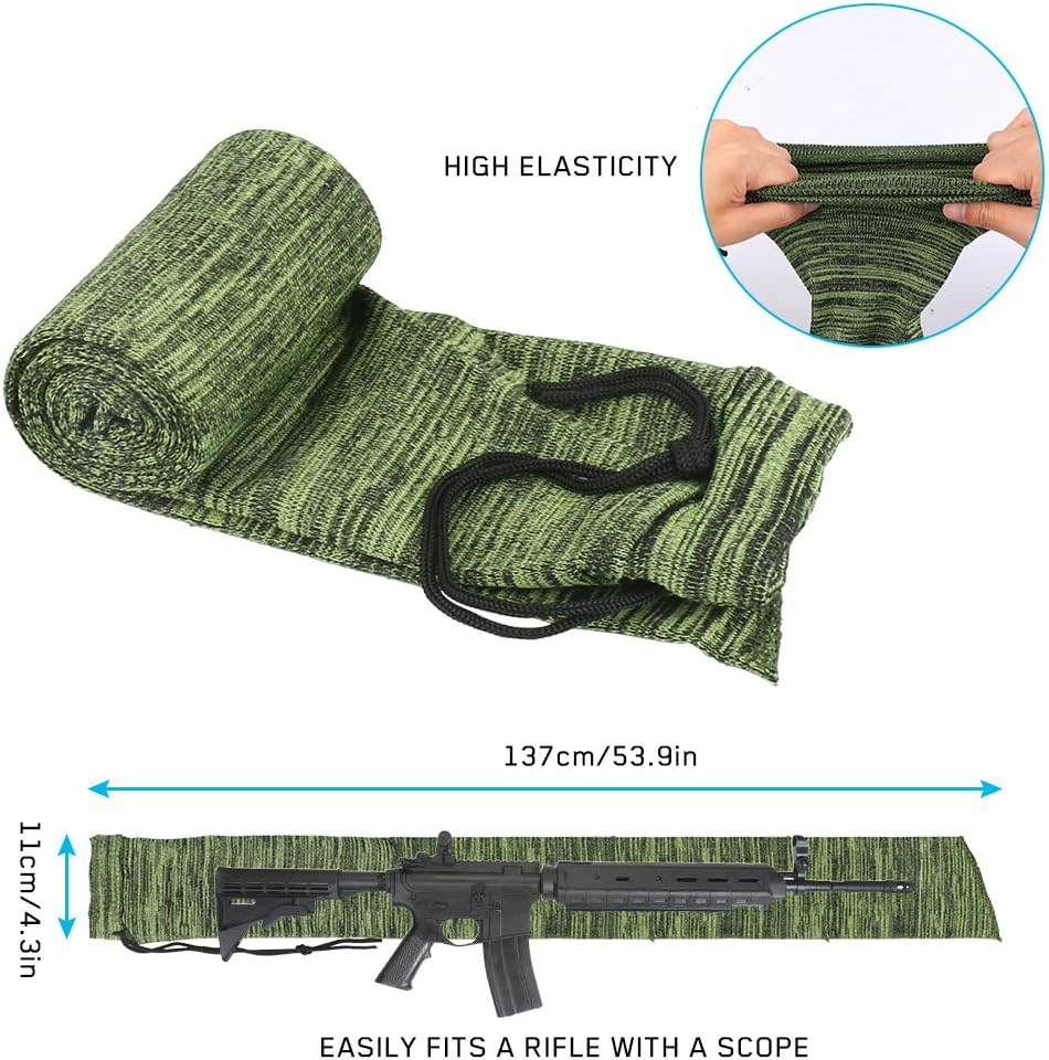 WIOR 5 Pack Gun Sock, 54 Inch Knit Gun Socks for Rifles, Silicone Treated Gun Sleeve Gun Cover with Drawstring Closure for Hunting Dust-proof Anti-rust Moisture-proof
