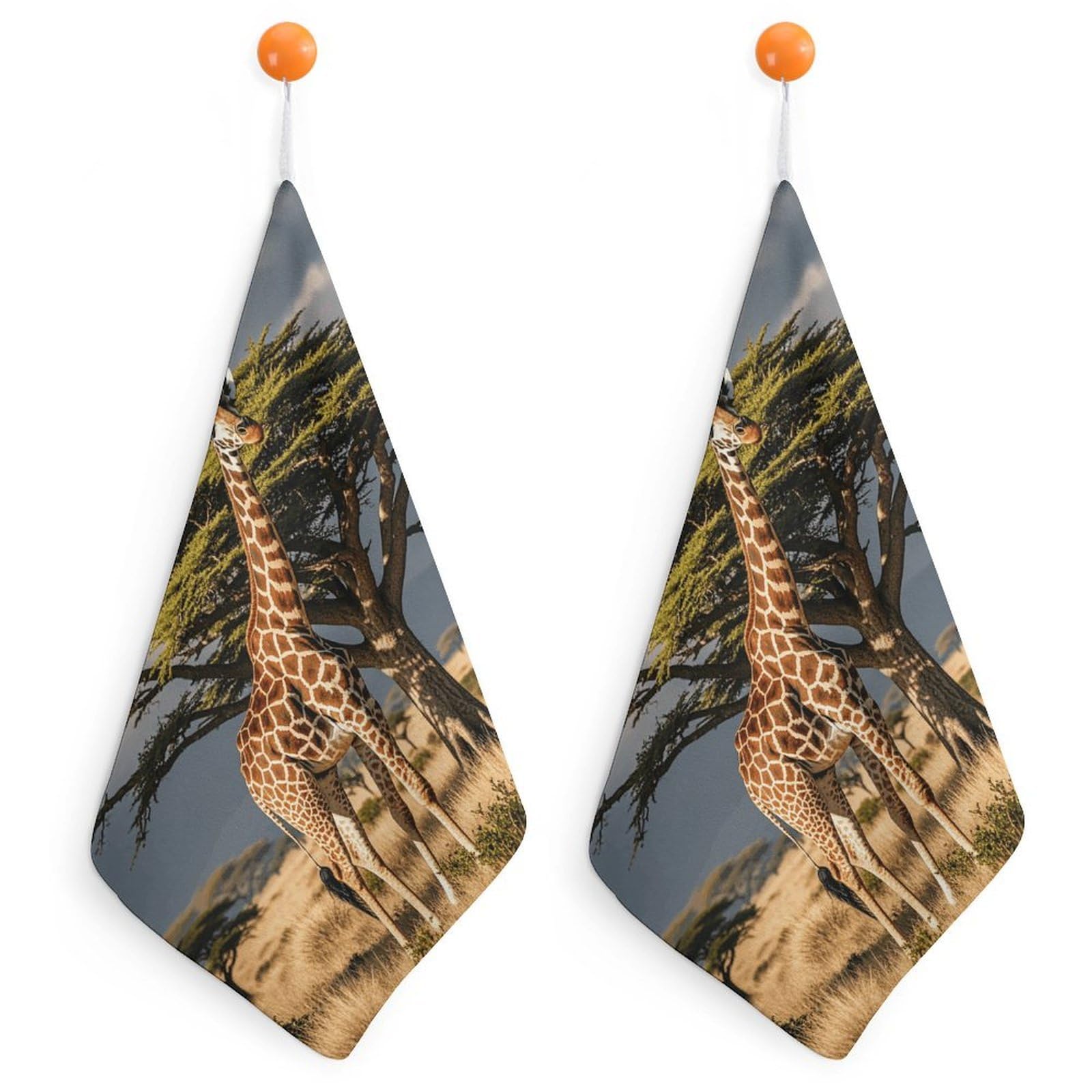 QMNLKH Africa Giraffe Majestic Tree Hand Towels for Kitchen, Quick Dry Hanging Hand Towels with Loops, Absorbent Hand Towel for Bathroom, Square Soft Microfiber Towels for Gym, 11.8inch 2PCS