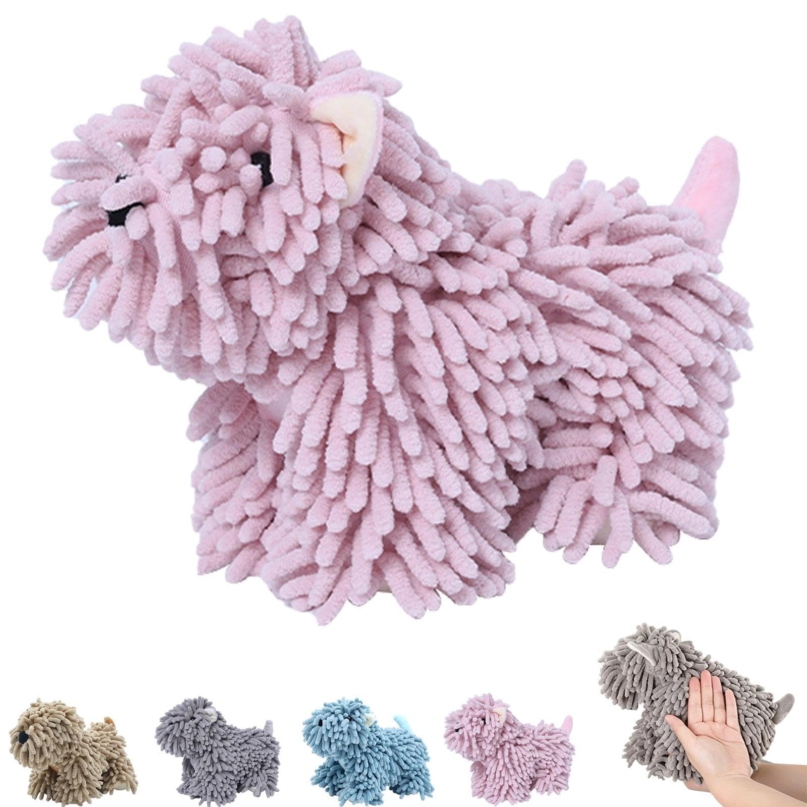 RIVODXIV Fuzzy Puppy Ball Hanging Towels,Puppy Shaped Chenille Hand Towel,Stuffed Animal Hand Towel,Dog Towels,Fuzzy Ball - Dog Shaped Chenille Cartoon Animal Fabric,For Bathroom Kitchen Sink (A)