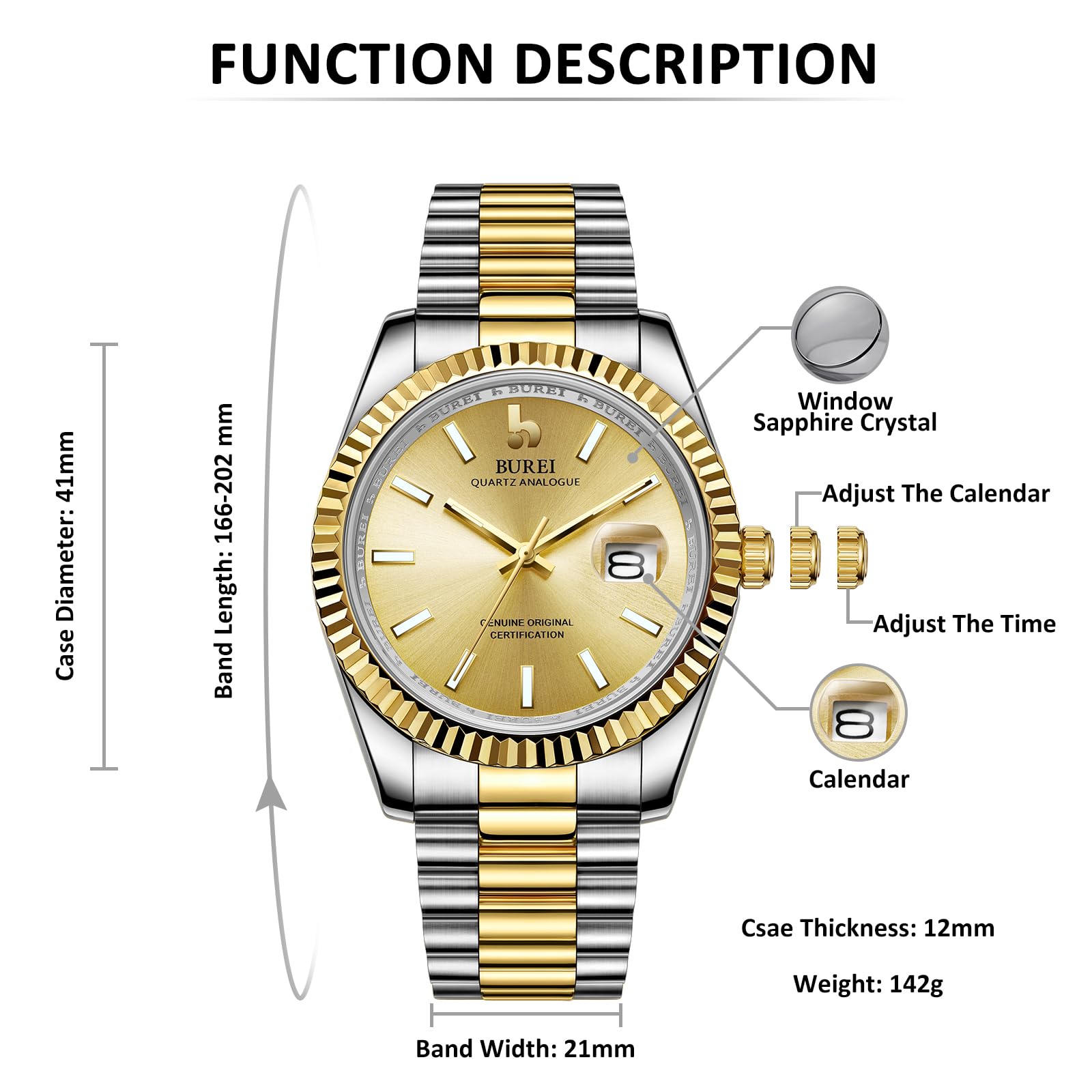 BUREI Ultradünne Herrenuhr – Minimalistisches Analog-Design, wasserdichtes Quarzwerk, Geschenk für Männer (Weiß/blau)