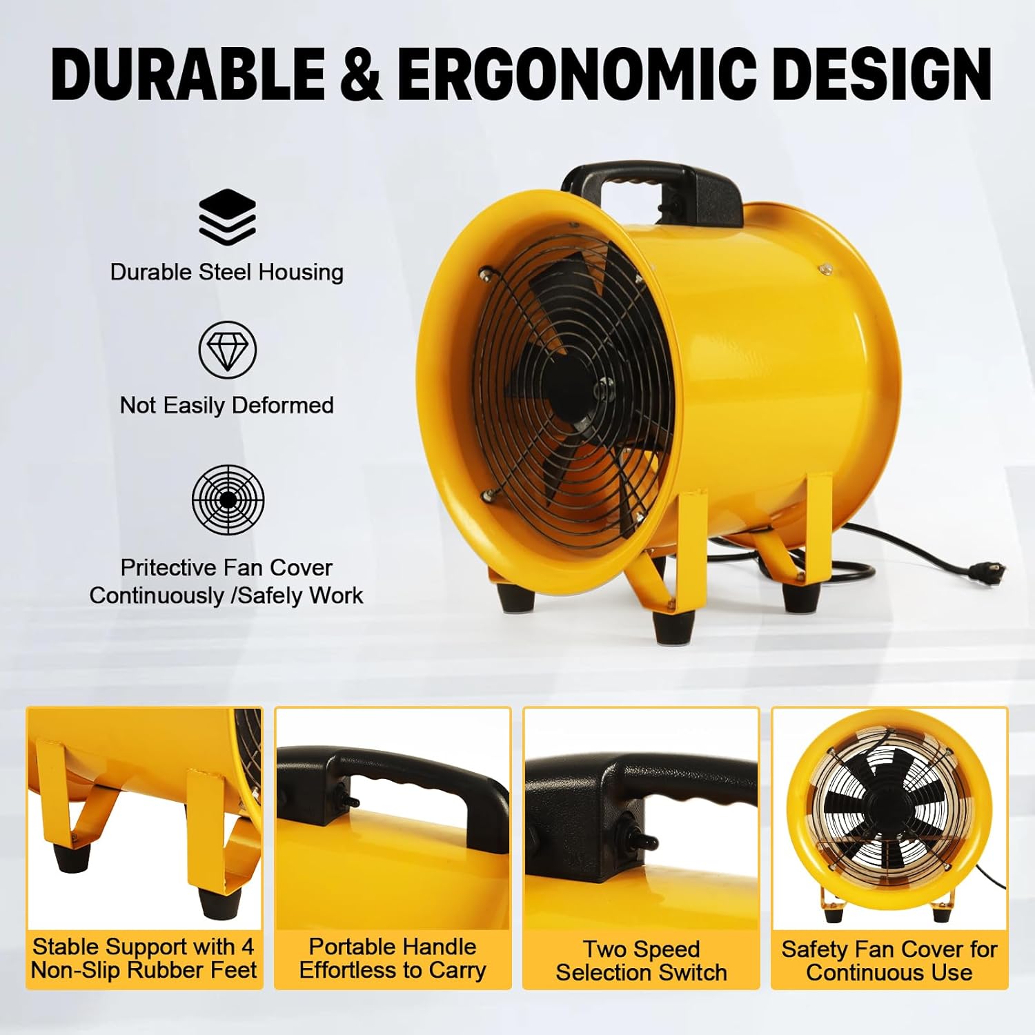 12 Inch Utility Blower Fan with 16 Ft Flexible Duct Hose, 2882 CFM High Velocity Industrial Ventilation Exhaust Fan, Portable Axial Ventilator with Ball Bearing Motor for Workshop, Basement, Job Site
