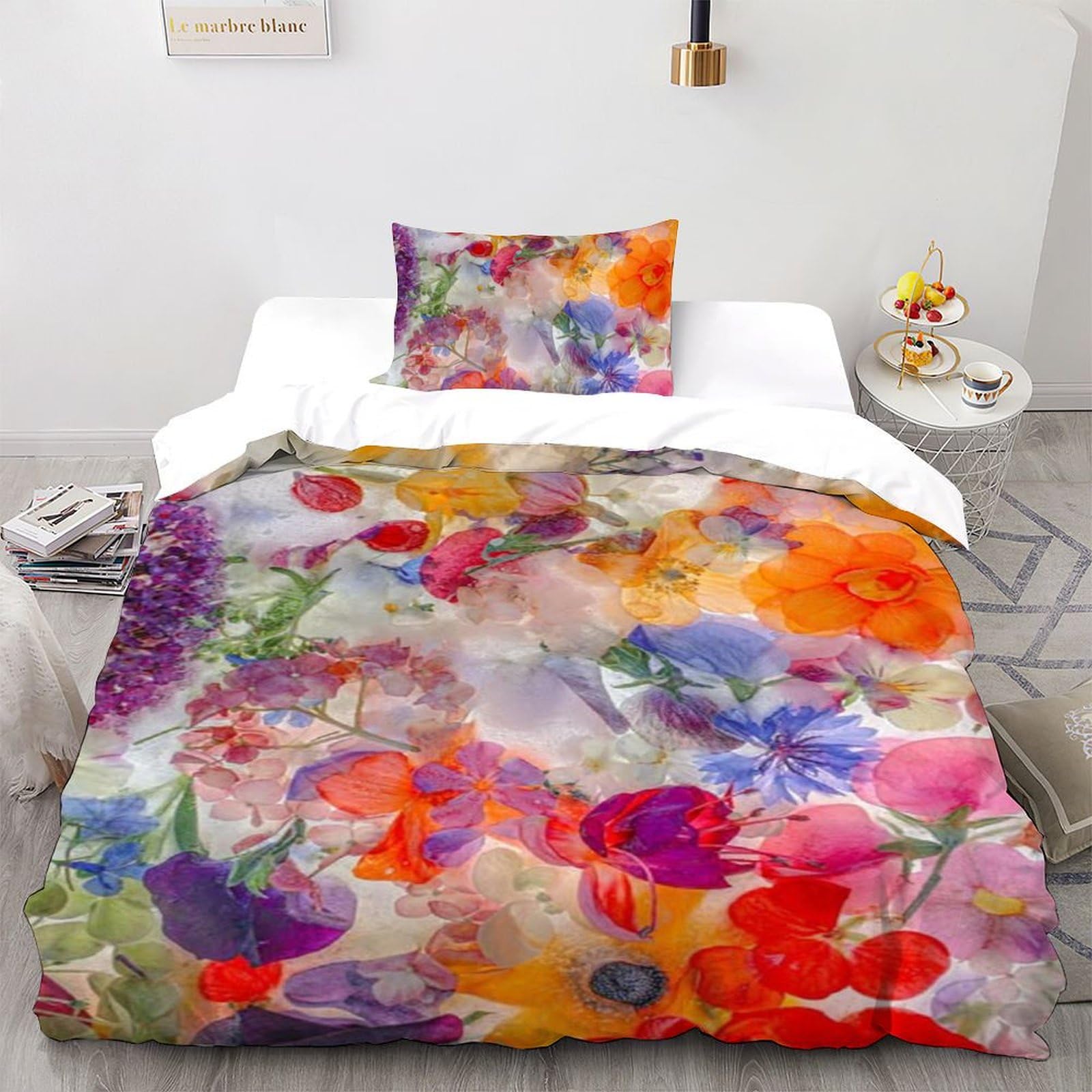 Housse de couette fleurs romantique 135x200 avec taies d'oreiller microfibre enfant
