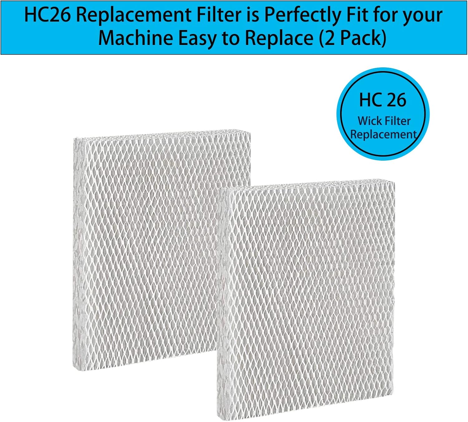 HC26 Humidifier Wick Filters Pad Replacement for Honey-well HC26P HC26E1004 HC26E1002-U HC26A1008 Fit for HE260 HE265 HE360 HE365, Aprilaire 350 360 560 568 600 700 760 769-2 Pcs