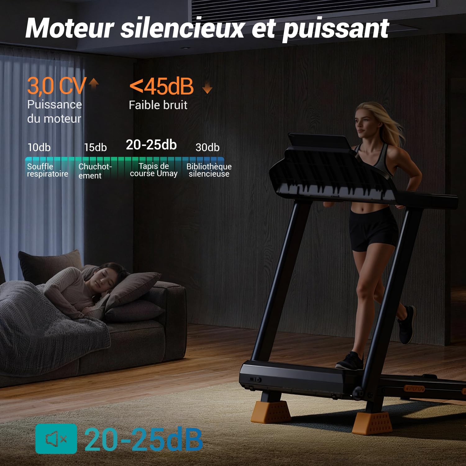 Tapis de Course Pliable UMAY 3.0HP 2200W avec Moniteur de Fréquence Cardiaque