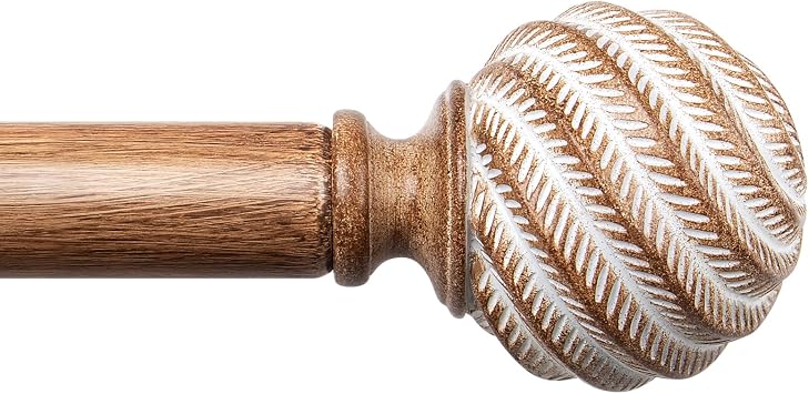 TONIAL Curtain Rod Adjustable 32-120 Inch, Wood, with Leaf Pattern Finials
