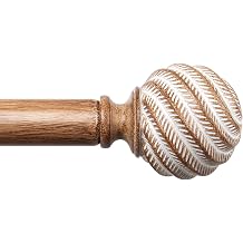Wood Curtain Rods for Windows 66 to 120 Inches, TONIAL 1 Adjustable 32-120 Inch Long Drapery Rod with Wood Grain Leaf Pattern Finials, Boho Decorative Style for Living Room, Bedroom, Outdoor, Brown
